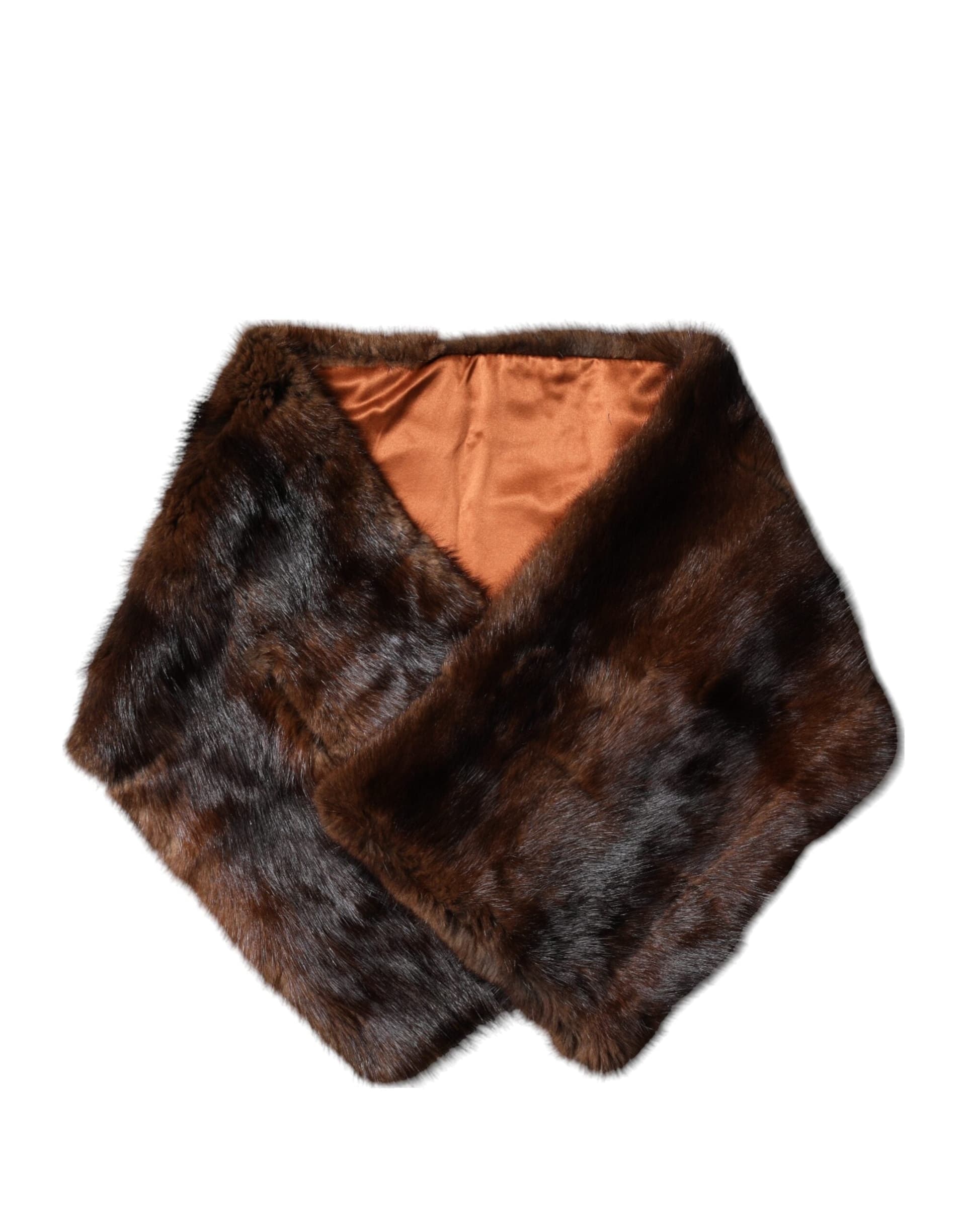 Black Brown Stripe Fur Shawl Wrap Scarf - 3