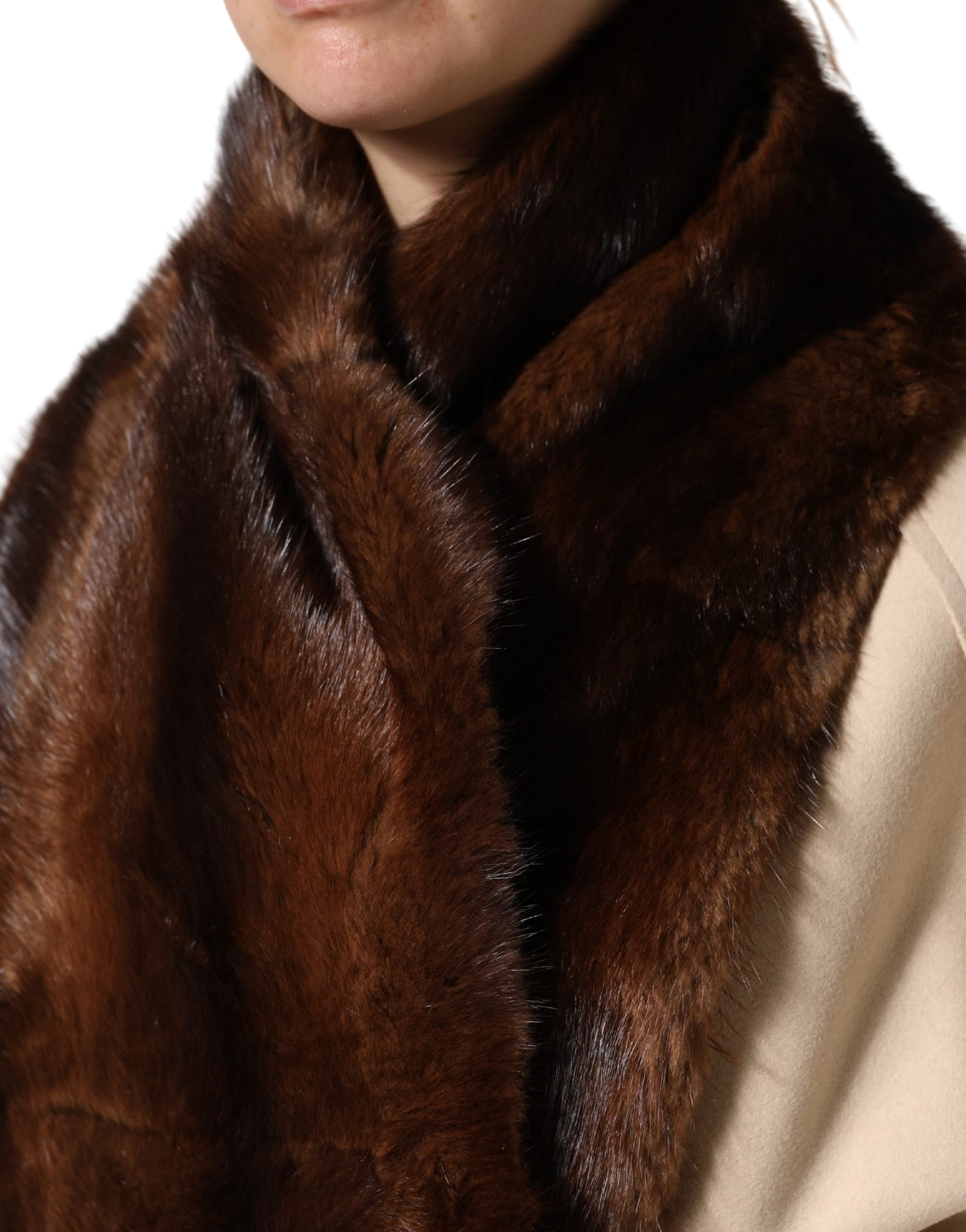 Black Brown Stripe Fur Shawl Wrap Scarf - 6