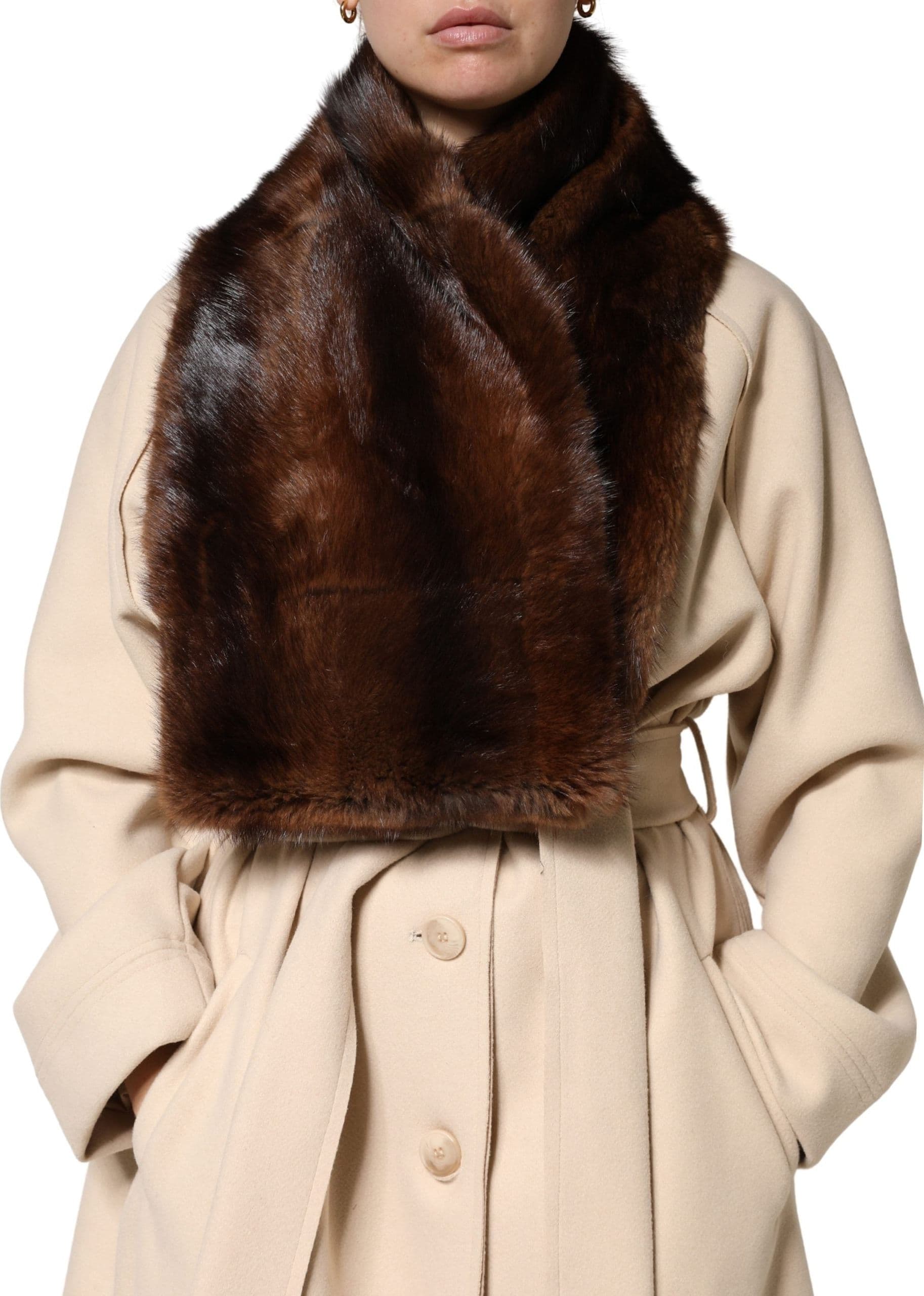 Black Brown Stripe Fur Shawl Wrap Scarf - 8