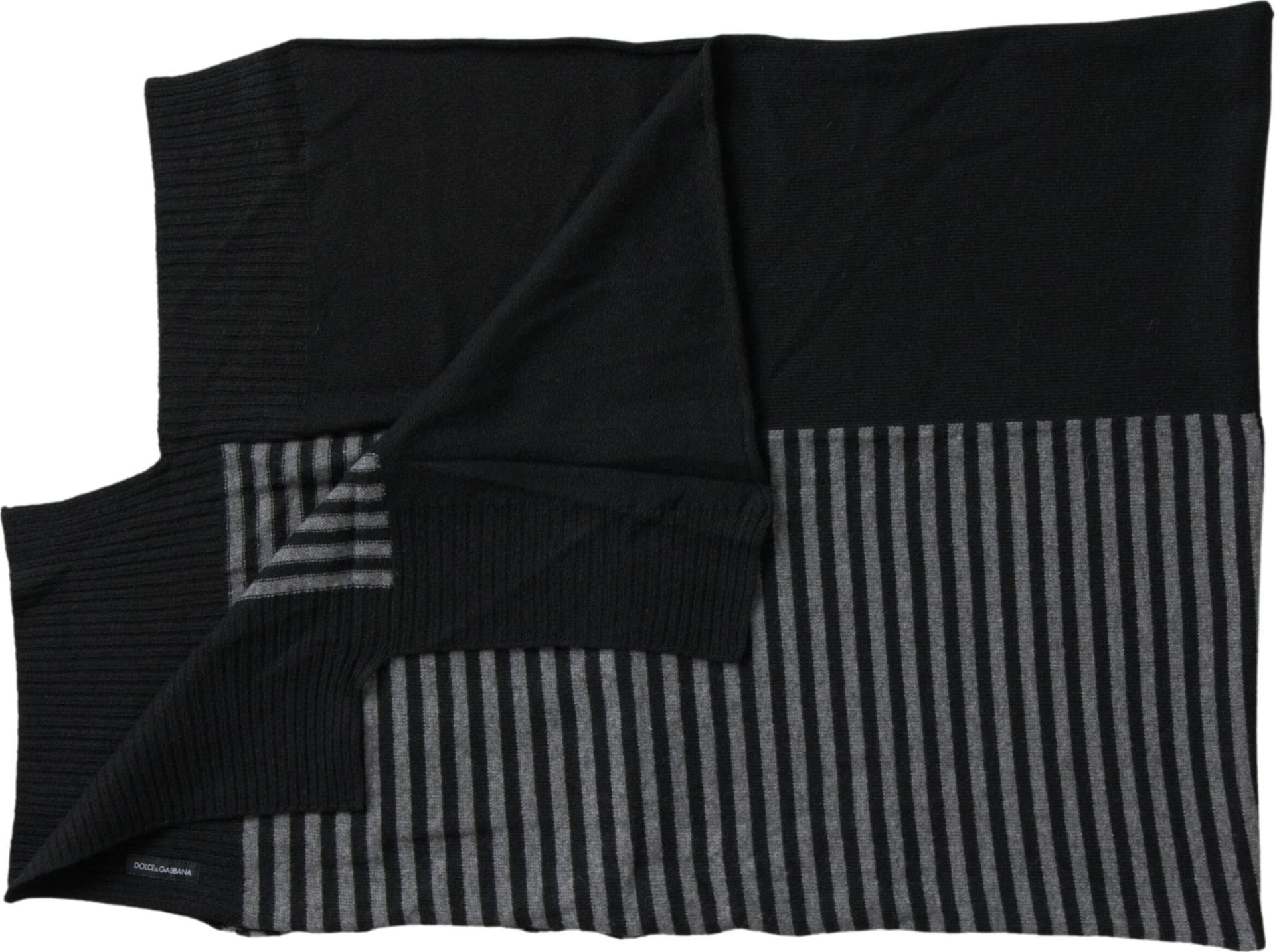 Black Gray Stripe Wool Neck Wrap Shawl Scarf - 2