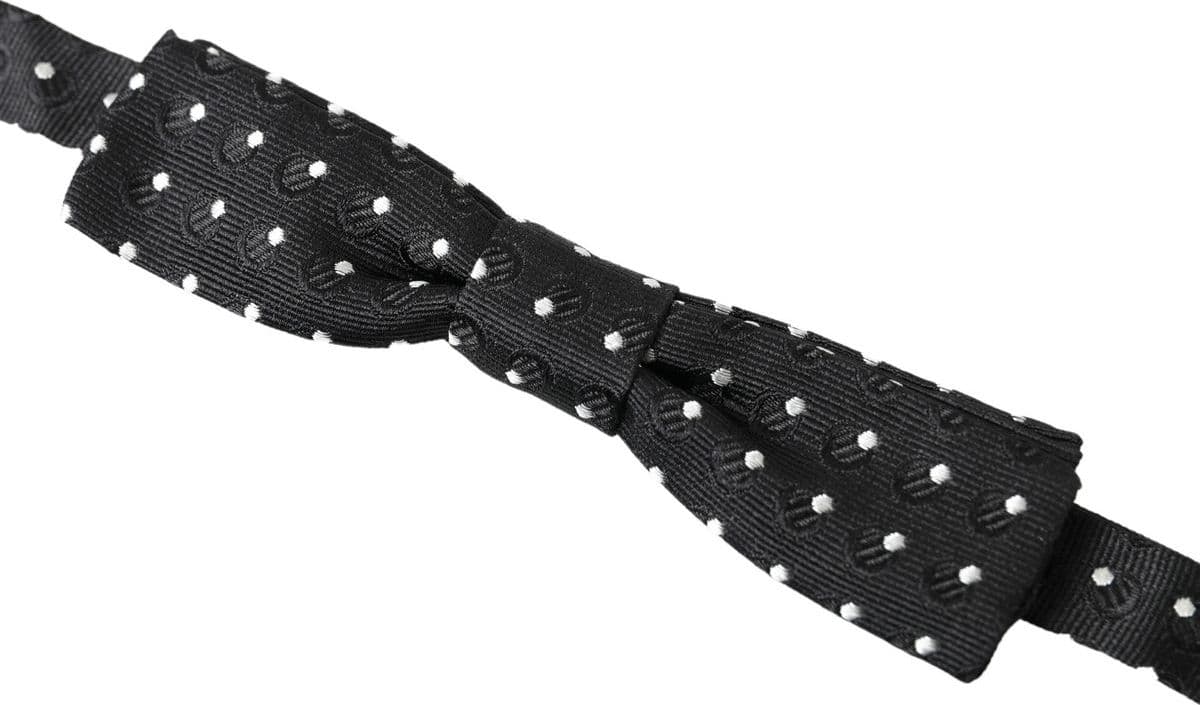 Black Polka Dot Silk Adjustable Men Neck Papillon Bow Tie - 2