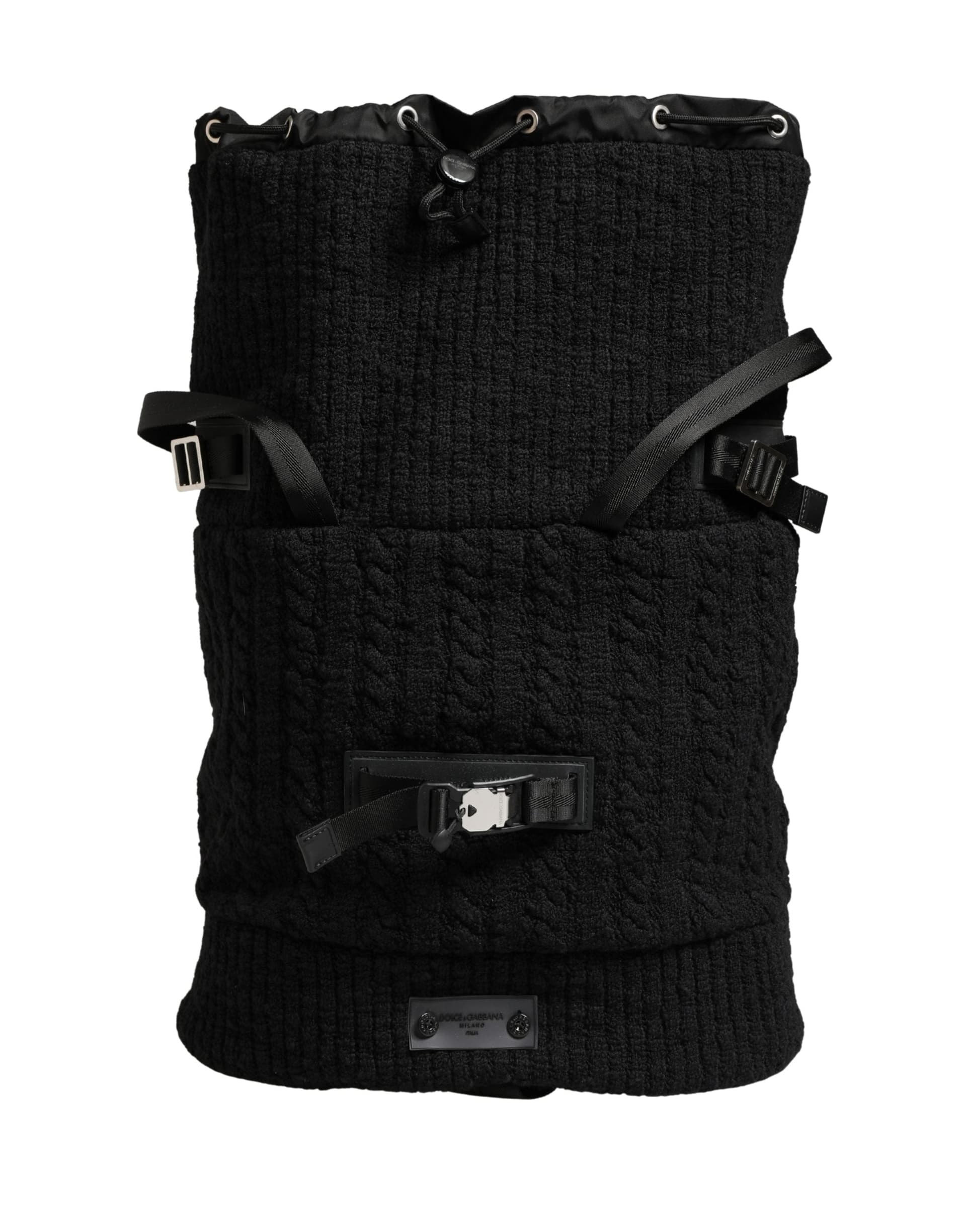 Black Tricot Wool Blend Duffel Backpack Travel Borse Bag - 2