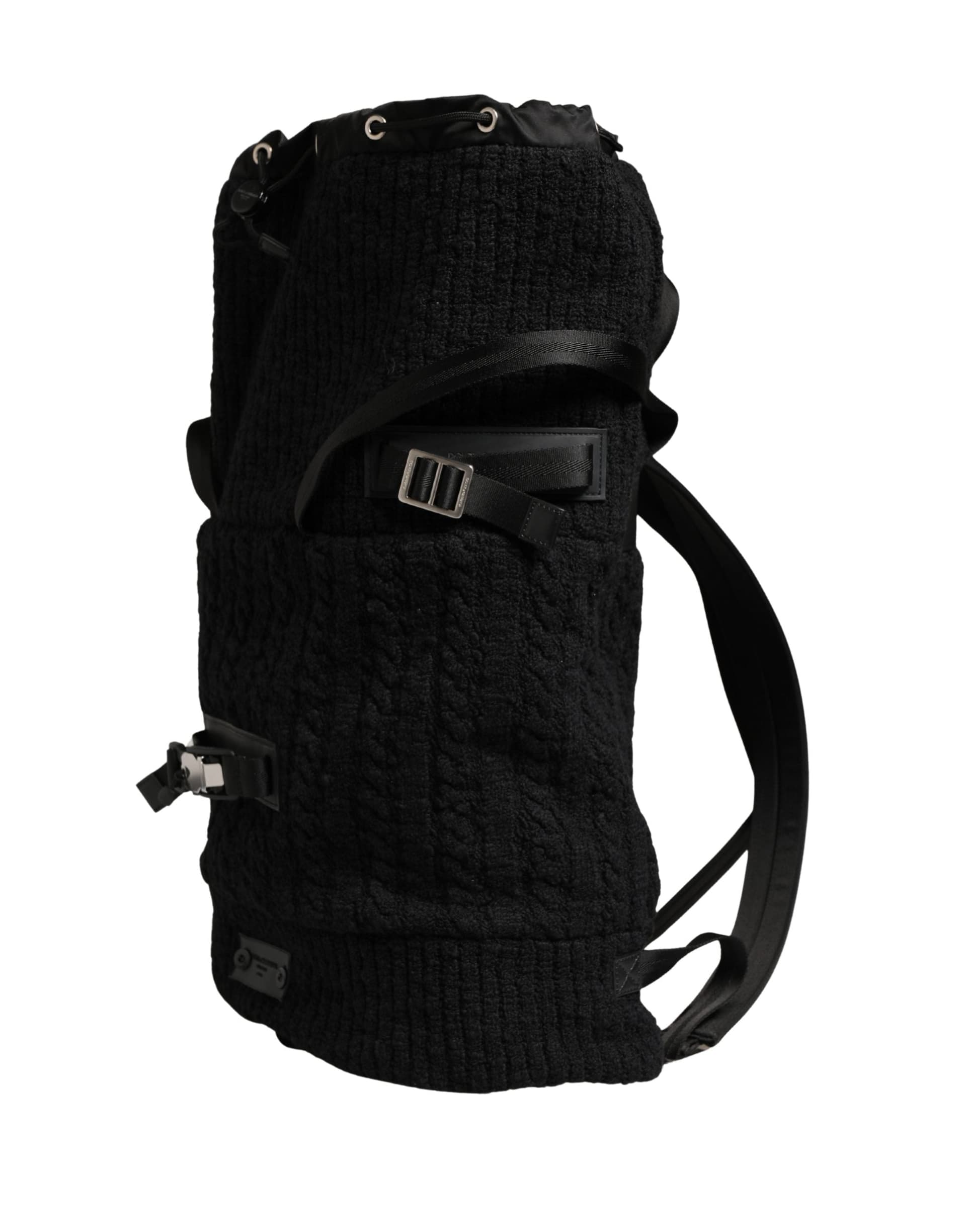 Black Tricot Wool Blend Duffel Backpack Travel Borse Bag - 6