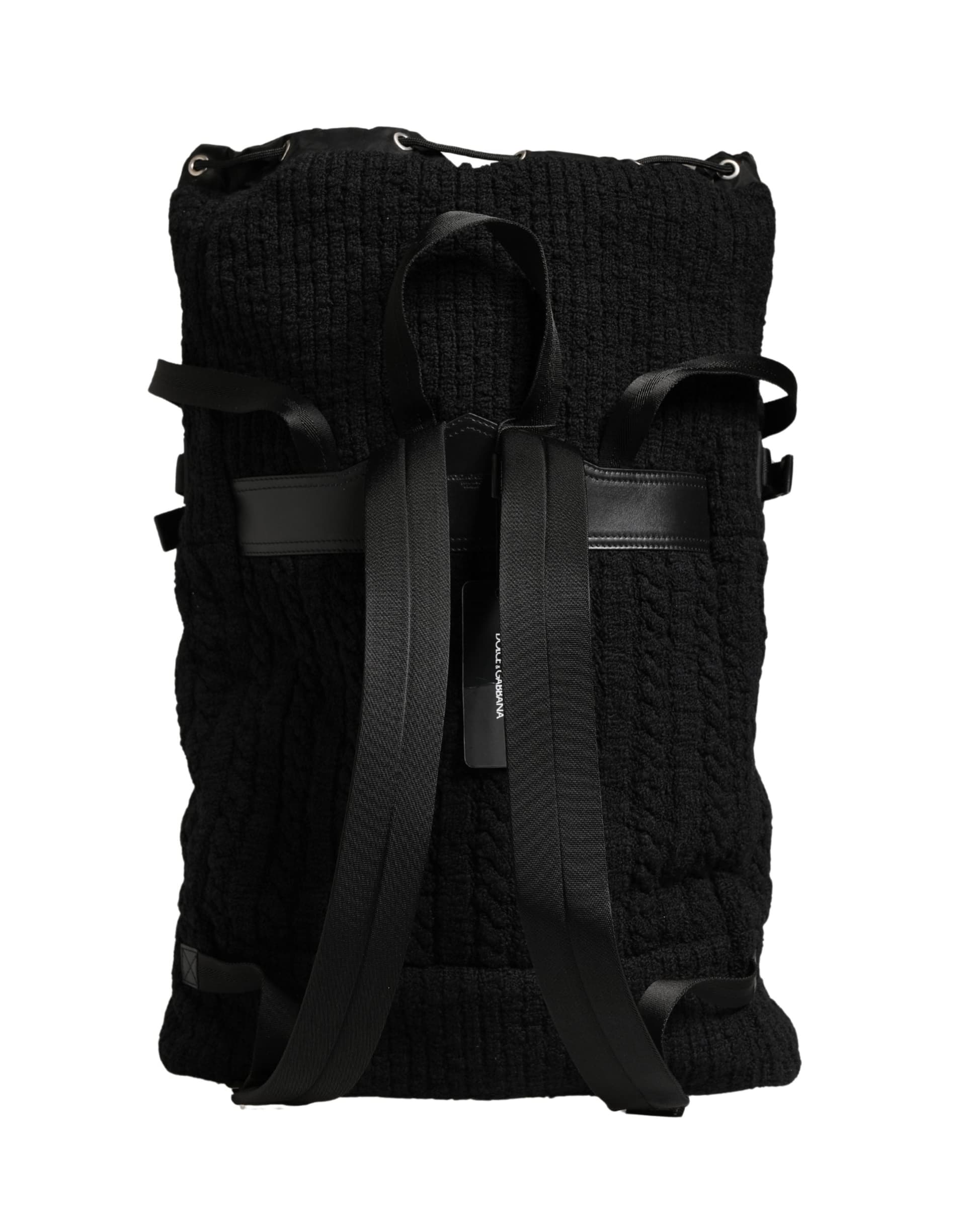 Black Tricot Wool Blend Duffel Backpack Travel Borse Bag - 8