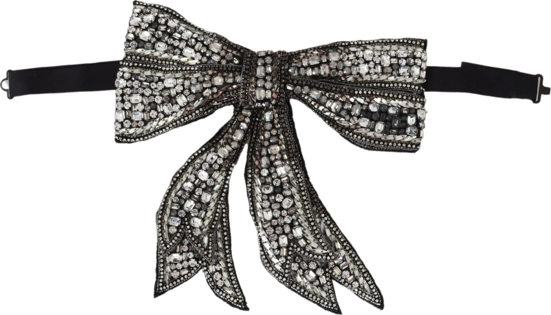Silver Crystal Beaded Sequined Catwalk Necklace Bowtie - 2