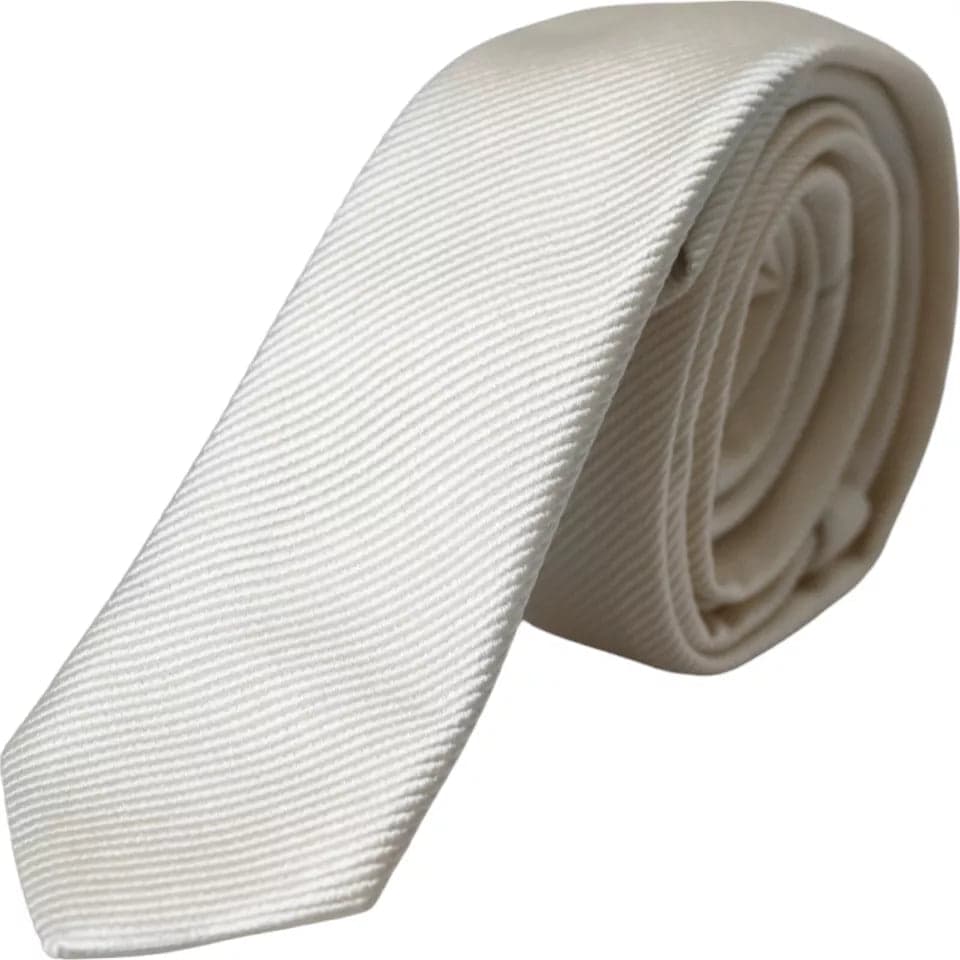 White Solid 100% Silk Adjustable Tie - 5