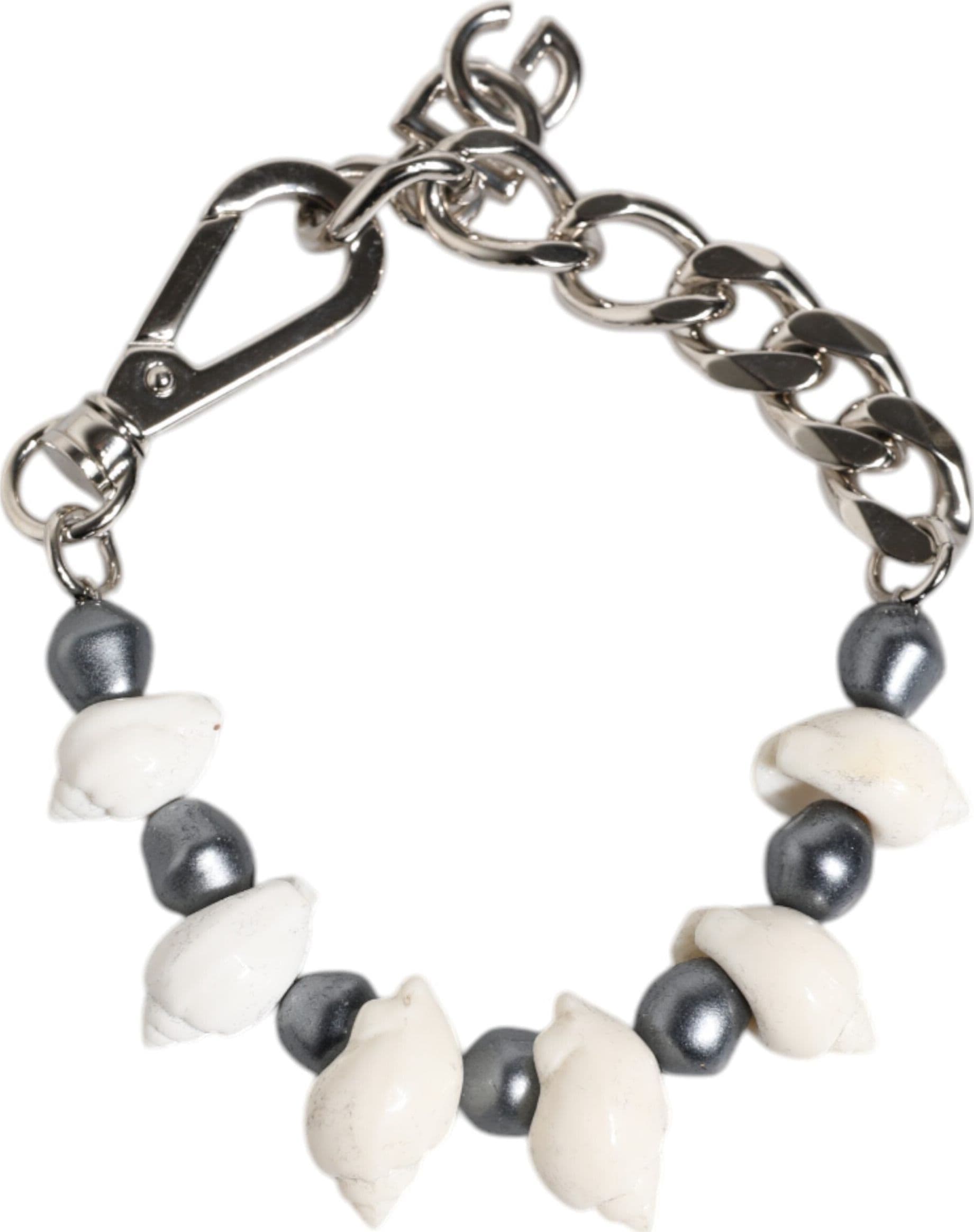 Silver Tone Brass Beaded Shell DG Logo Pendant Bracelet - 4