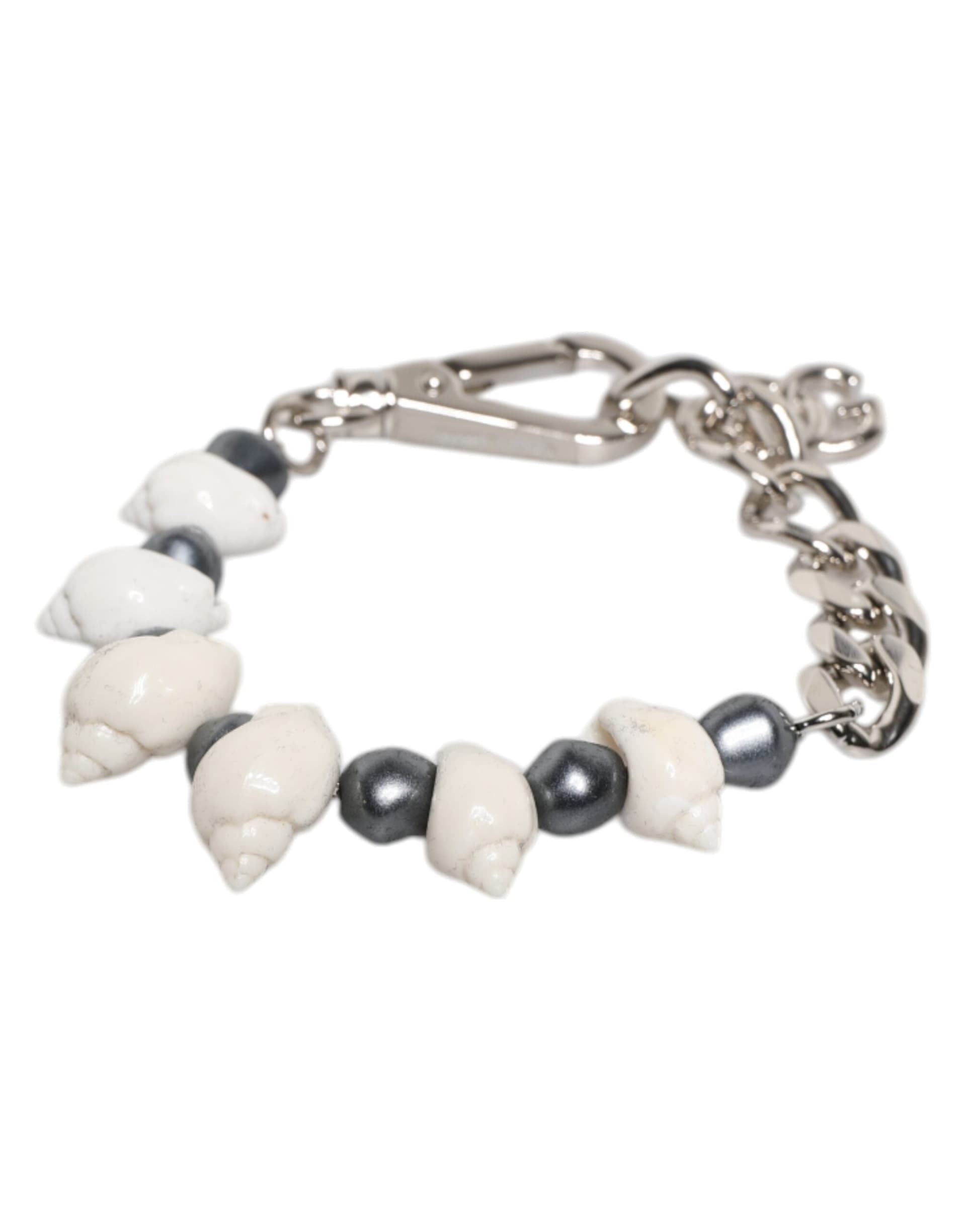 Silver Tone Brass Beaded Shell DG Logo Pendant Bracelet - 5