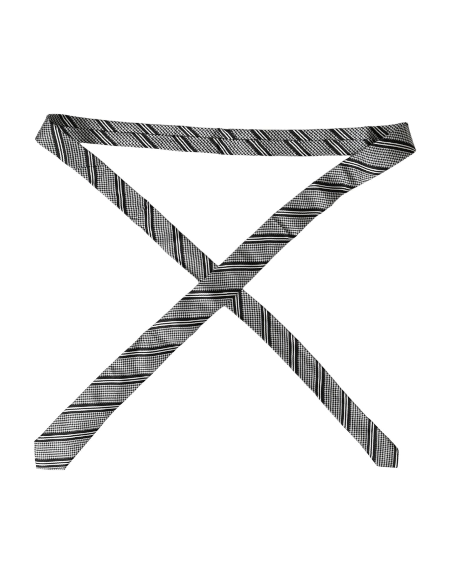 Black White Stripes Silk Adjustable Tie - 2