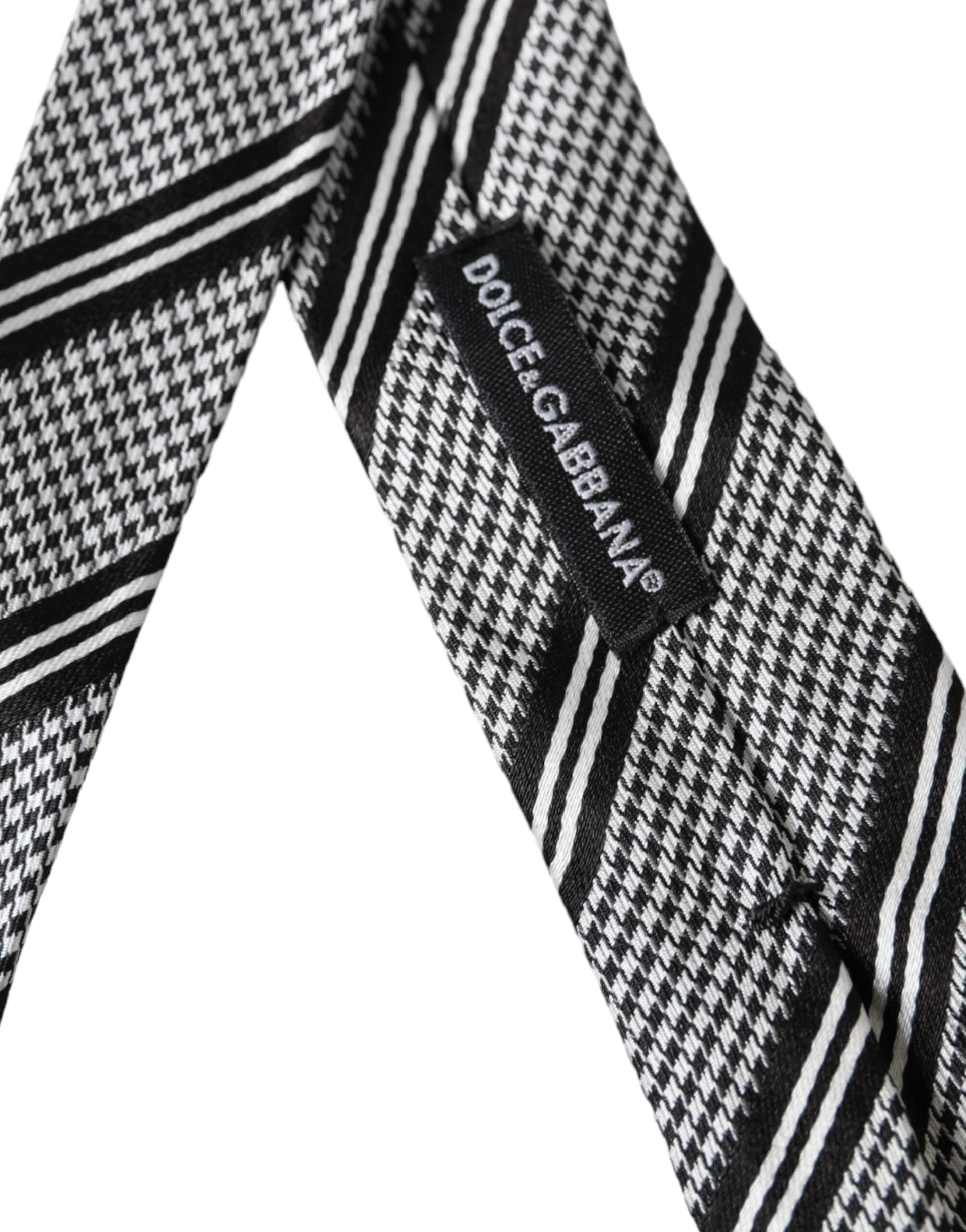 Black White Stripes Silk Adjustable Tie - 3