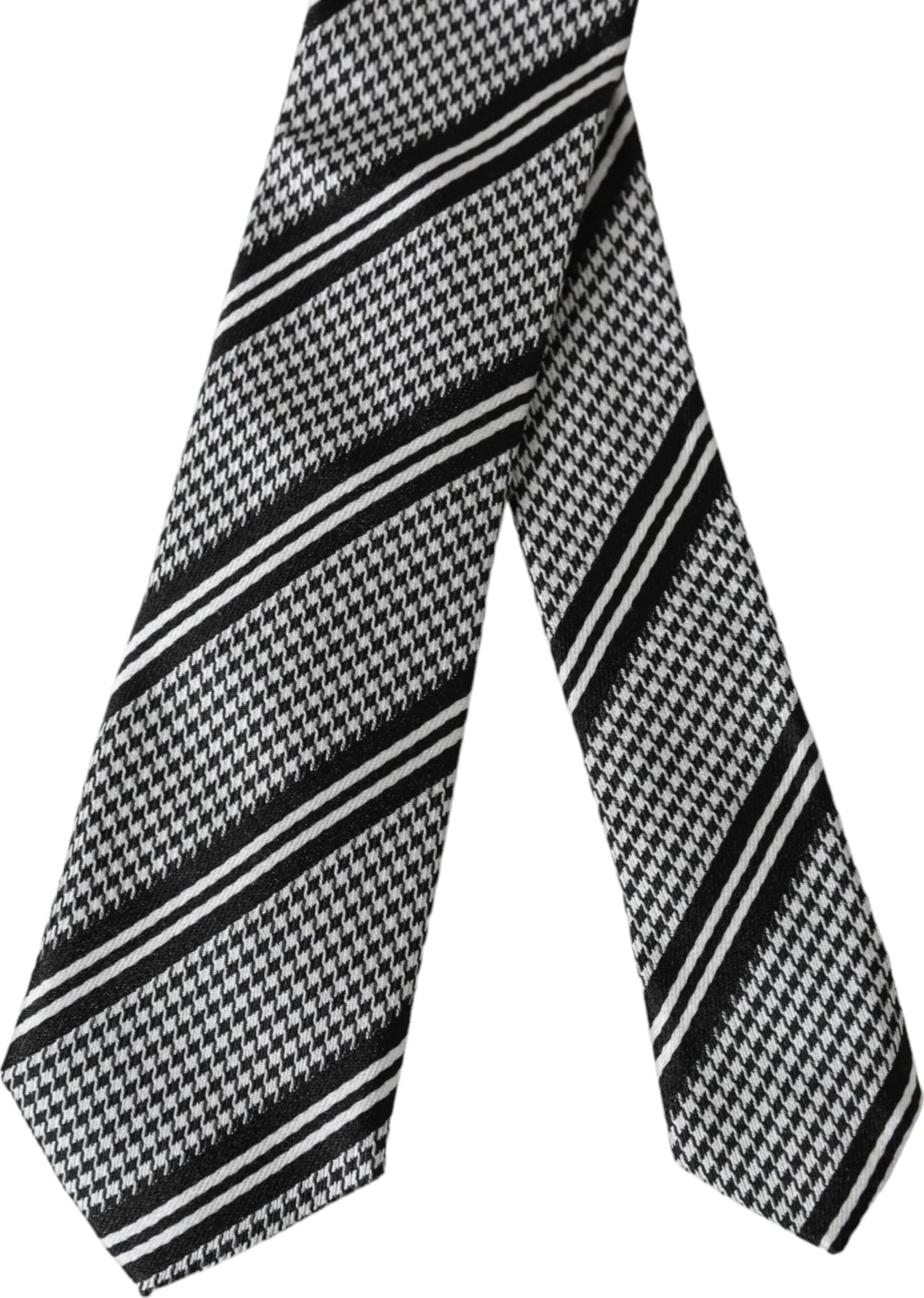 Black White Stripes Silk Adjustable Tie - 4