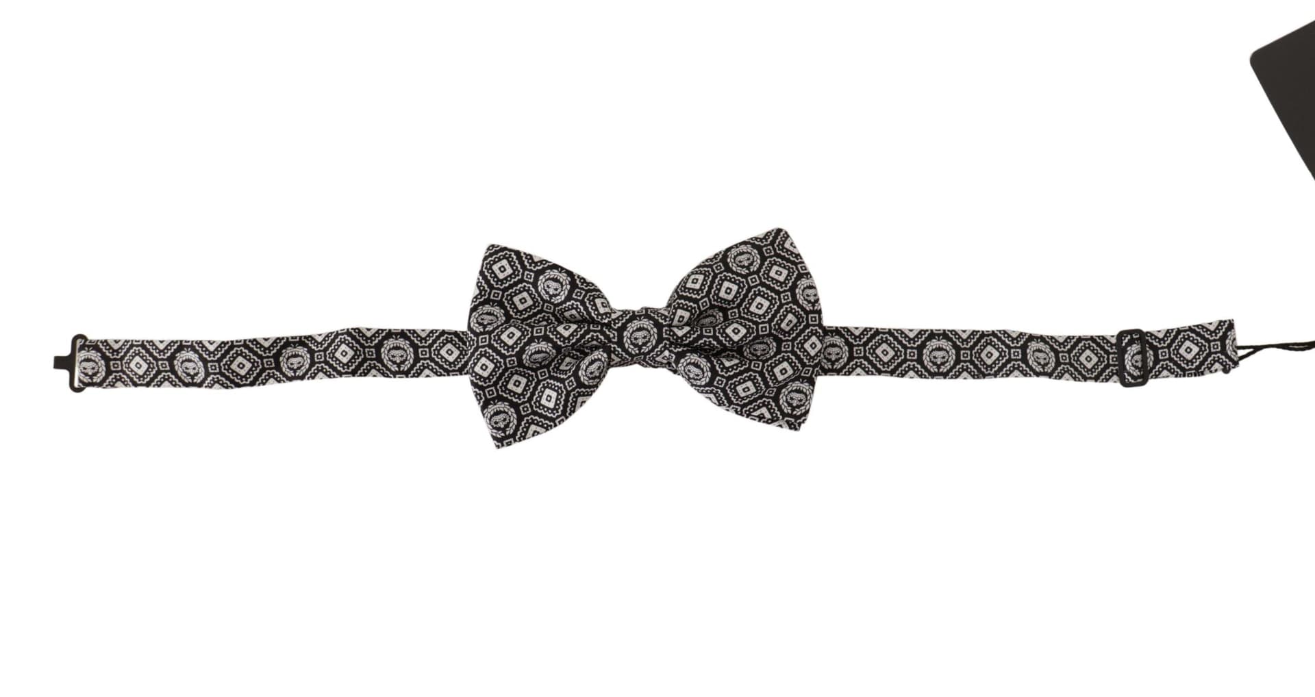 Black white 100% Silk Adjustable Neck Papillon Tie - 2