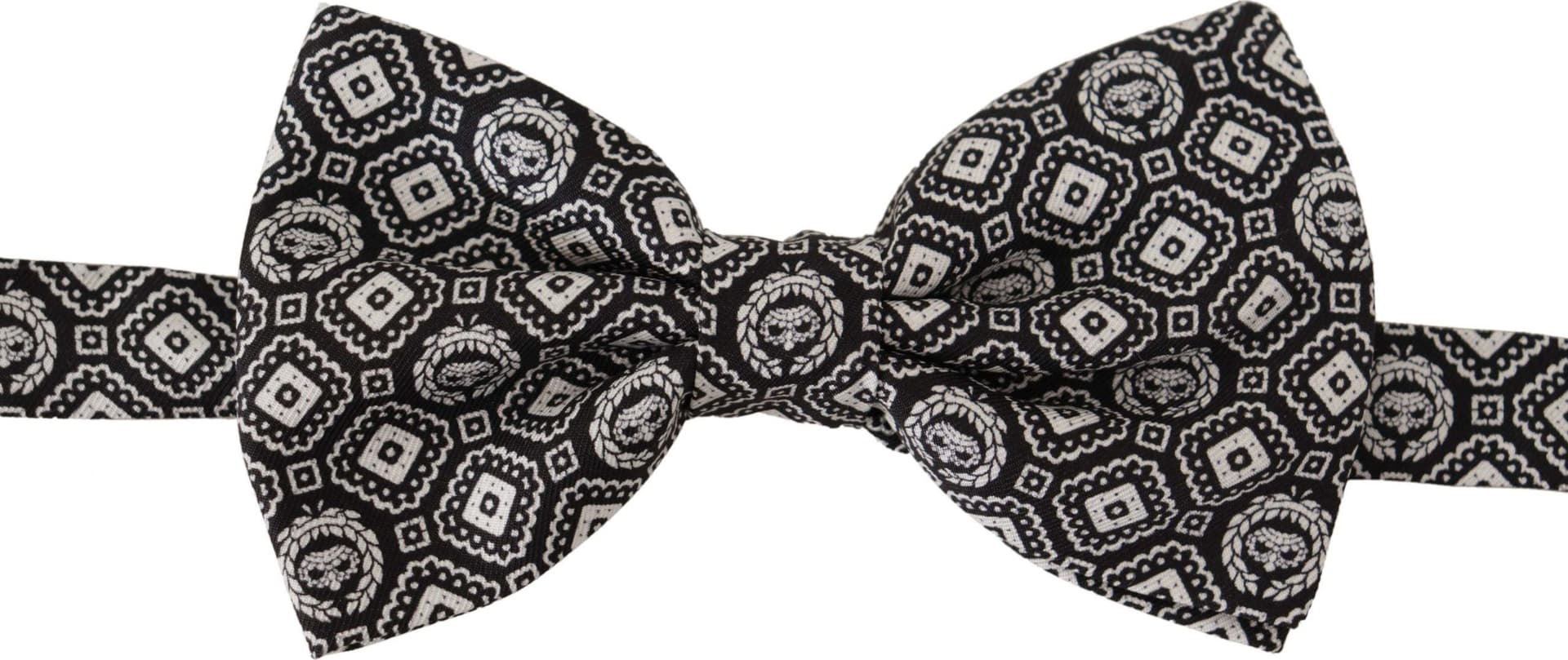 Black white 100% Silk Adjustable Neck Papillon Tie - 3