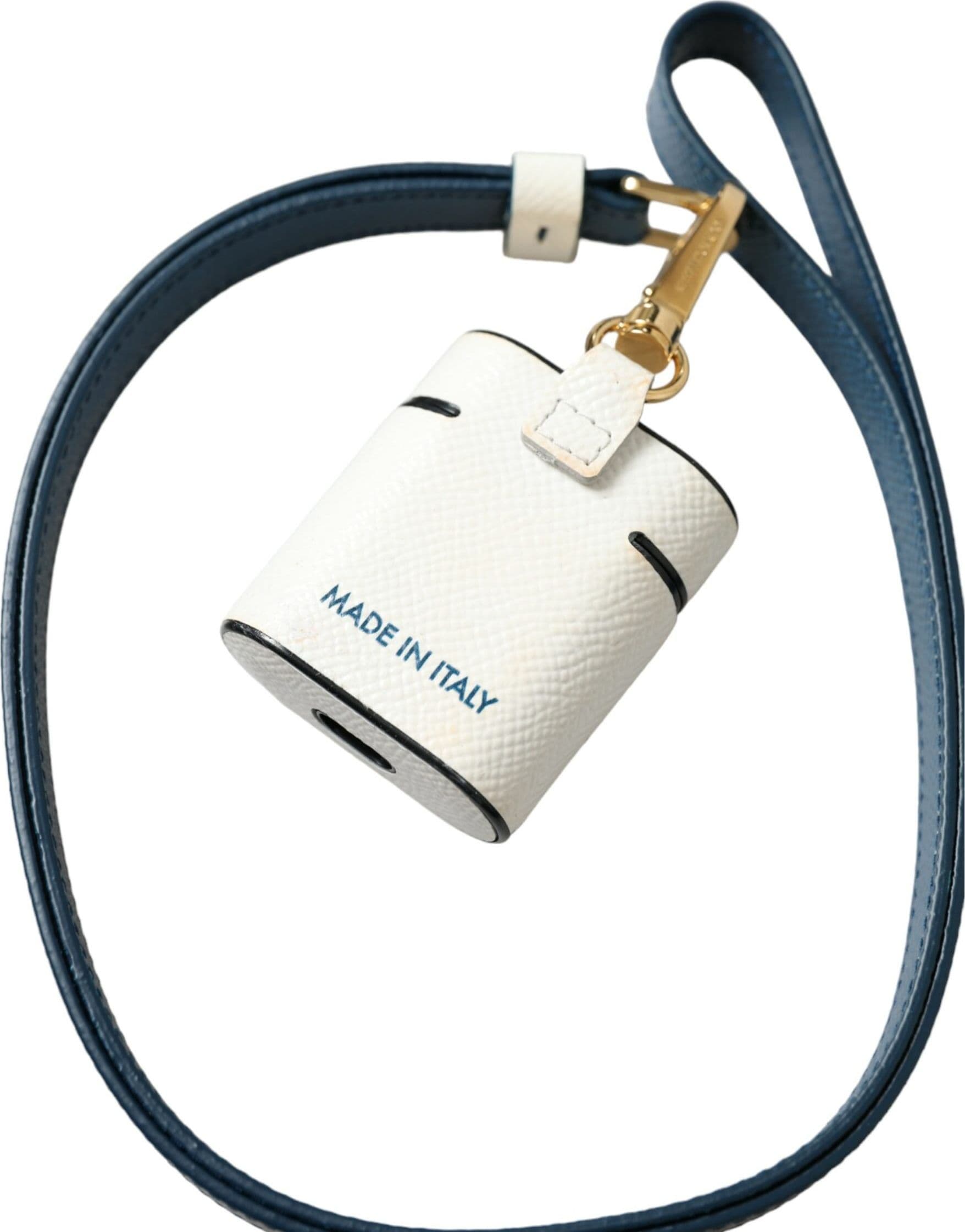 White Blue Calf Leather Logo Print Strap Airpods Case - 4