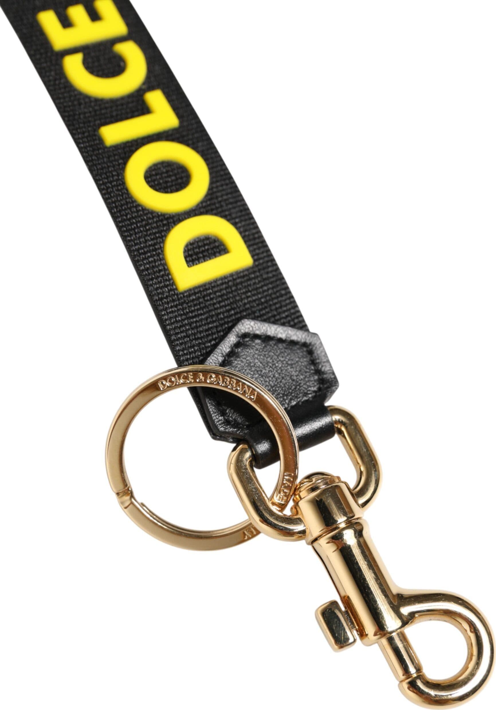 Black Yellow Logo Letaher Brass Holder Keychain Keyring - 5