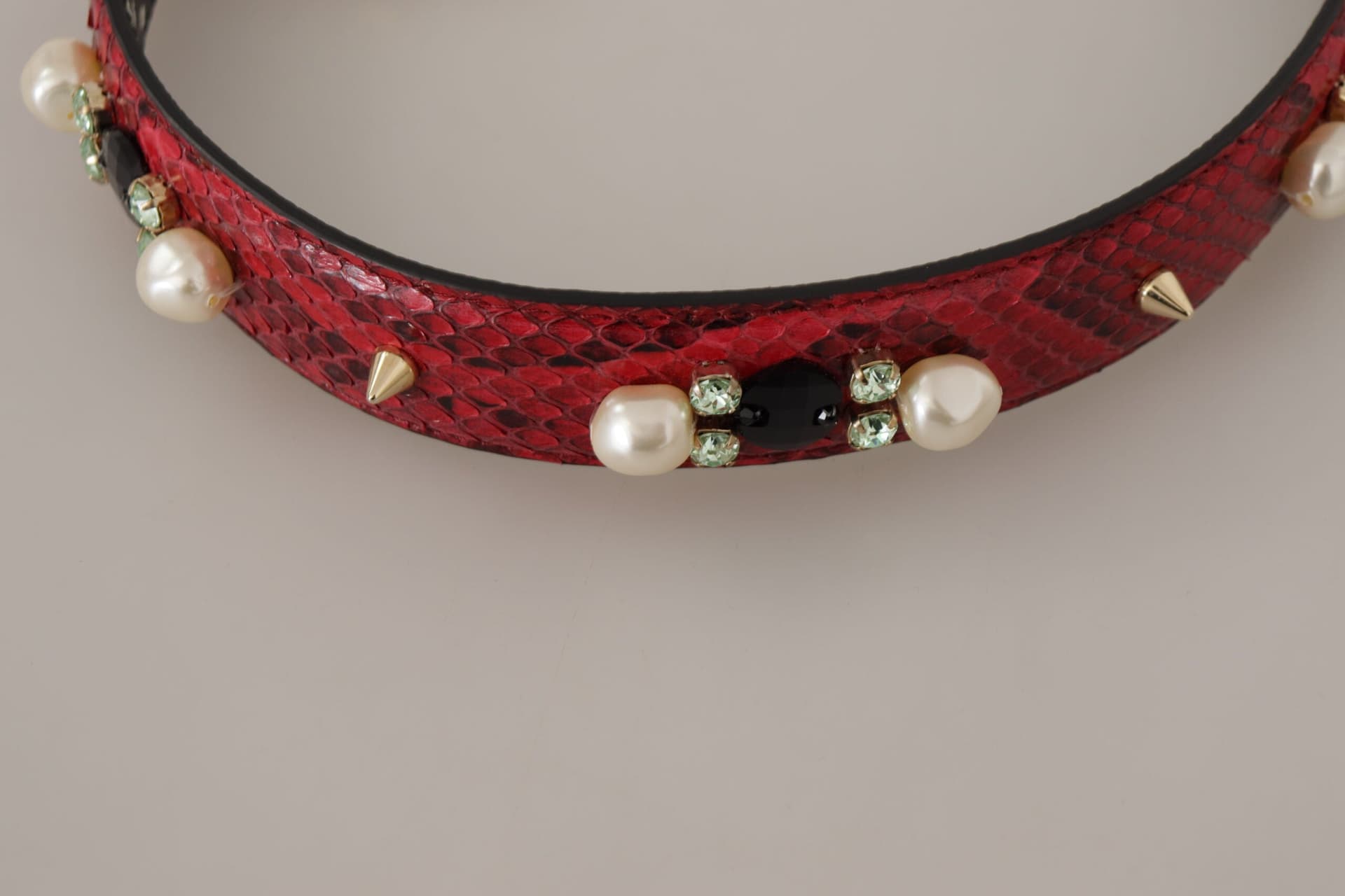 Red Exotic Leather Crystals Bag Shoulder Strap - 4
