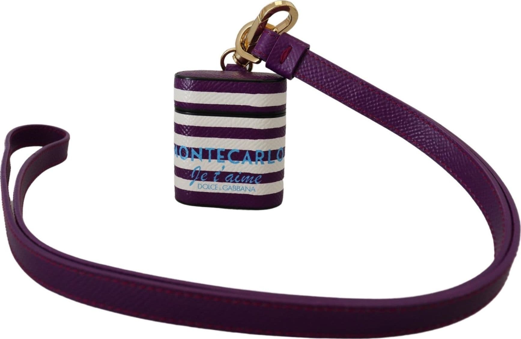 Purple Leather Strap Gold Metal Logo Airpods Case - 2
