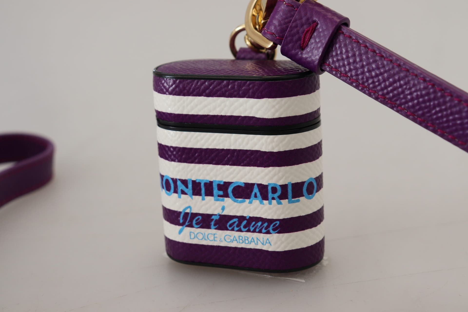 Purple Leather Strap Gold Metal Logo Airpods Case - 3