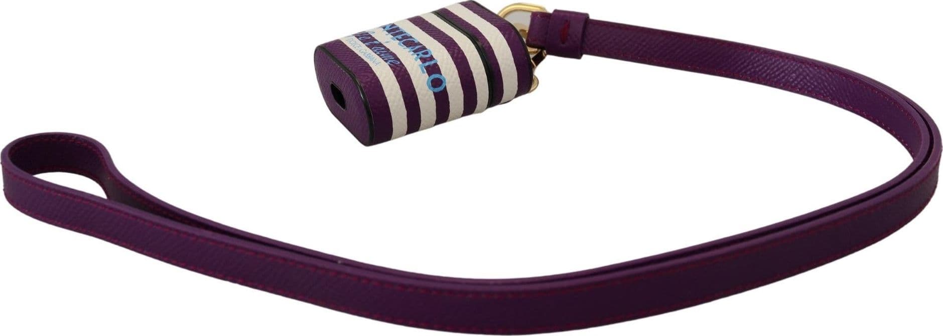 Purple Leather Strap Gold Metal Logo Airpods Case - 4