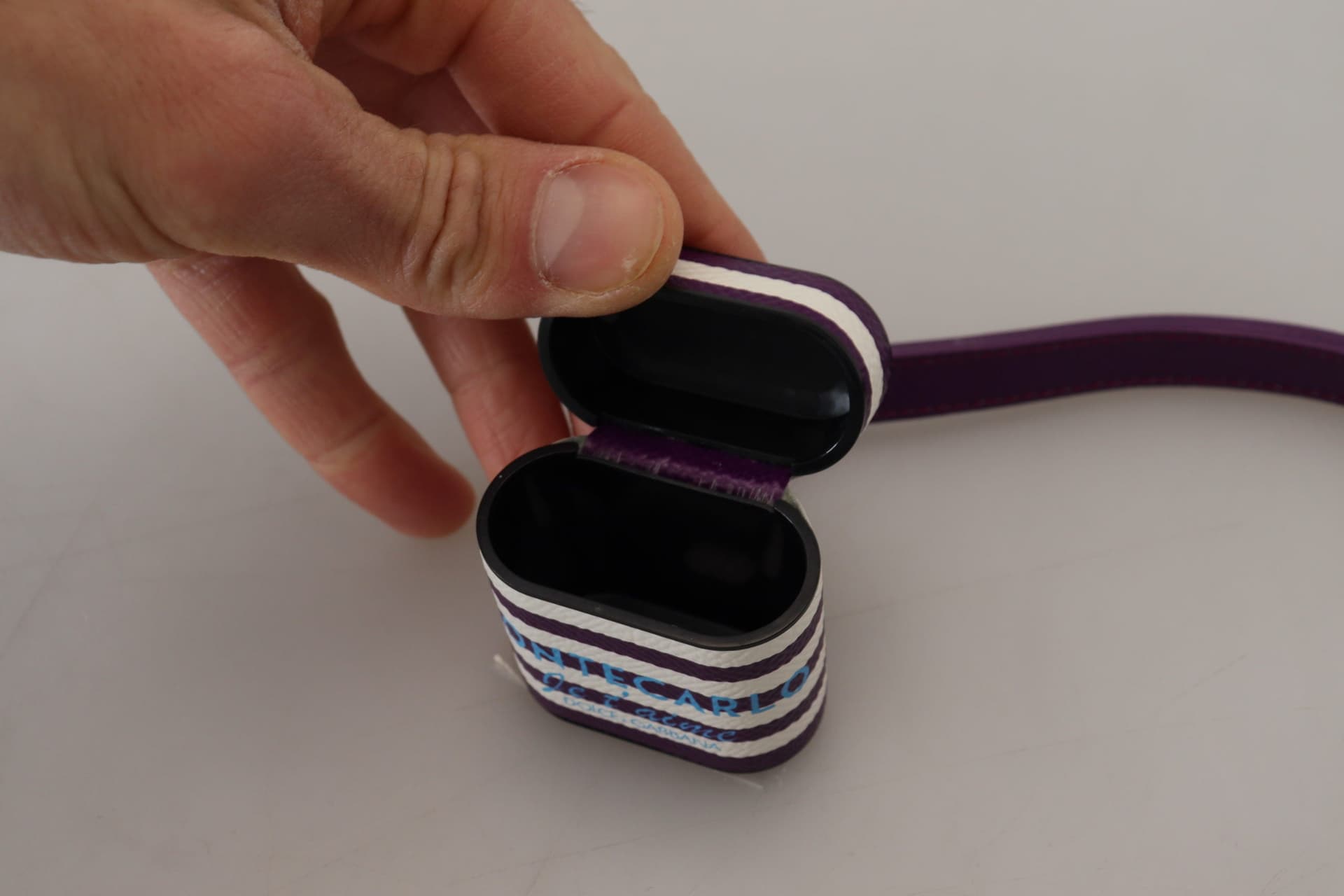 Purple Leather Strap Gold Metal Logo Airpods Case - 5