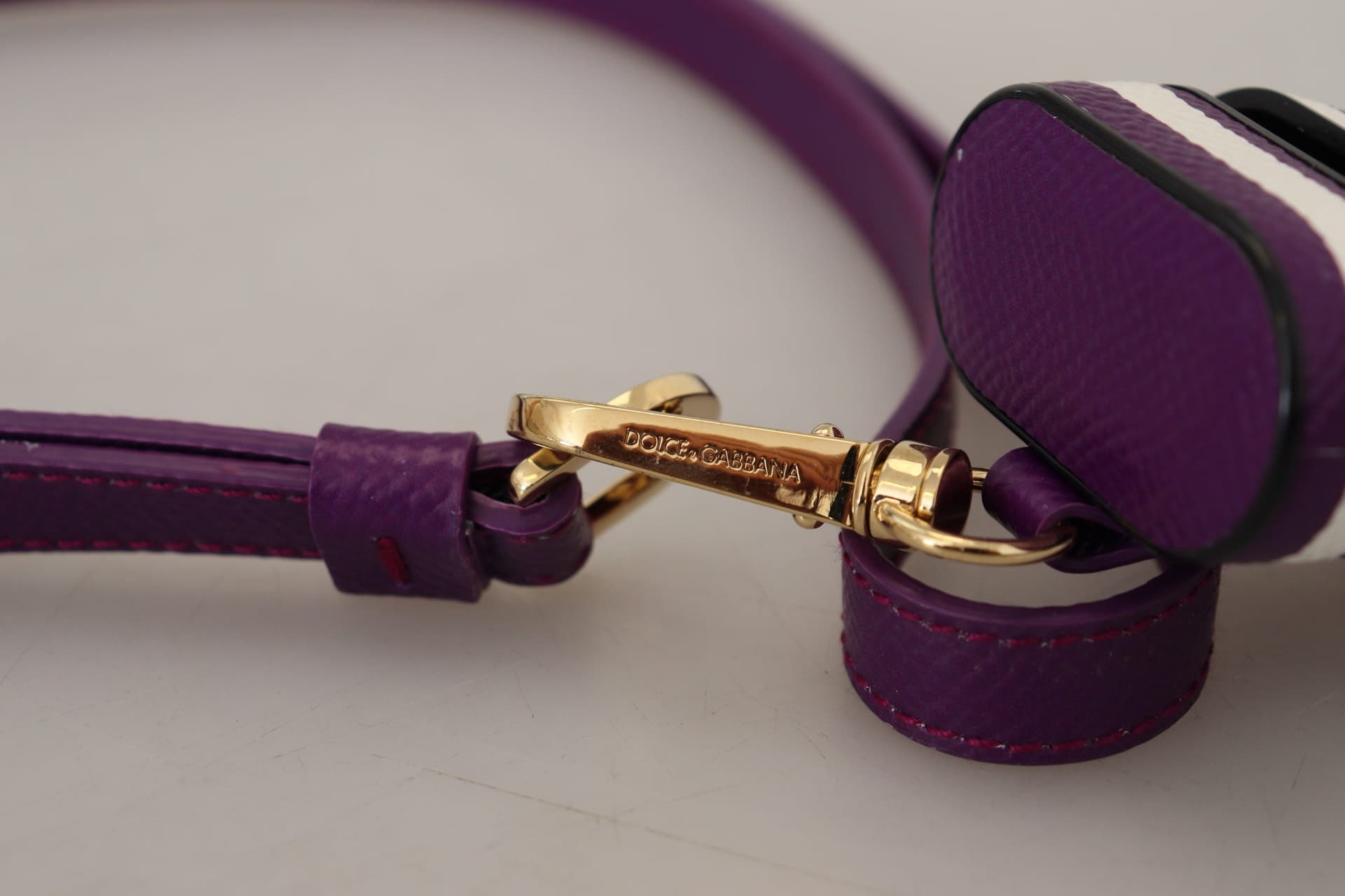 Purple Leather Strap Gold Metal Logo Airpods Case - 6