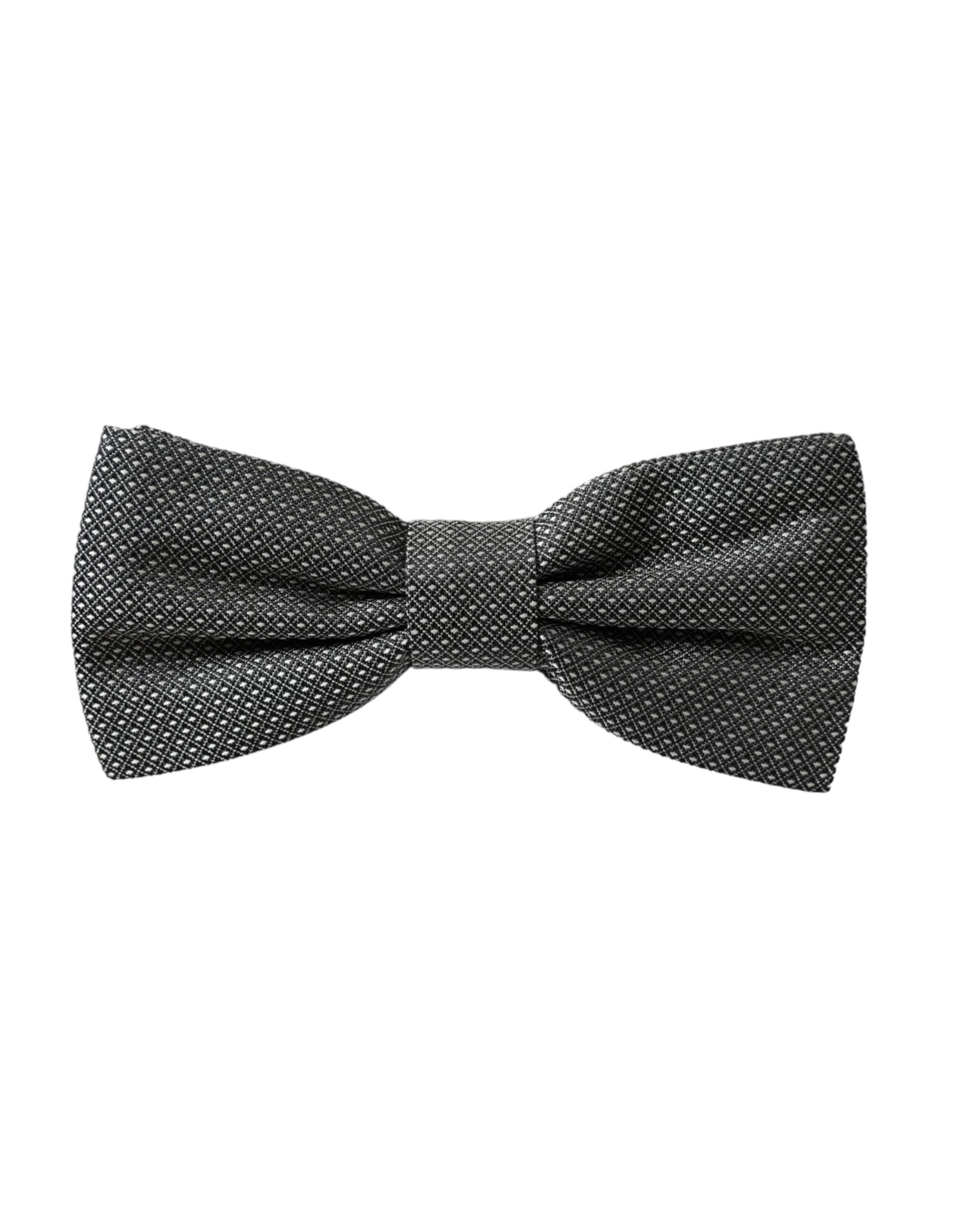 Gray Silk Patterned Adjustable Neck Men Papillon Bow Tie - 5