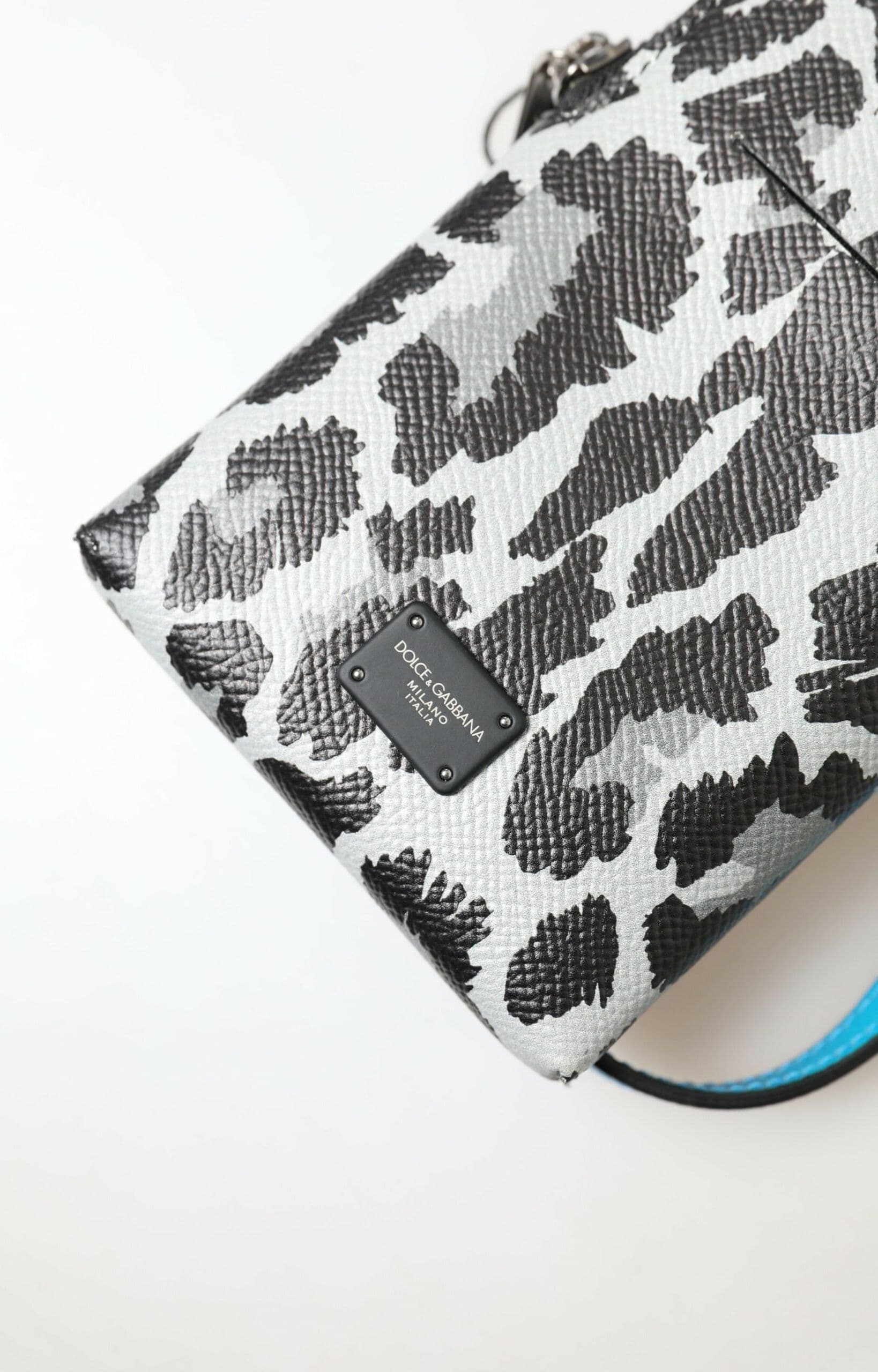 Gray Leopard Leather Men Purse Crossbody Sling Phone Bag - 3