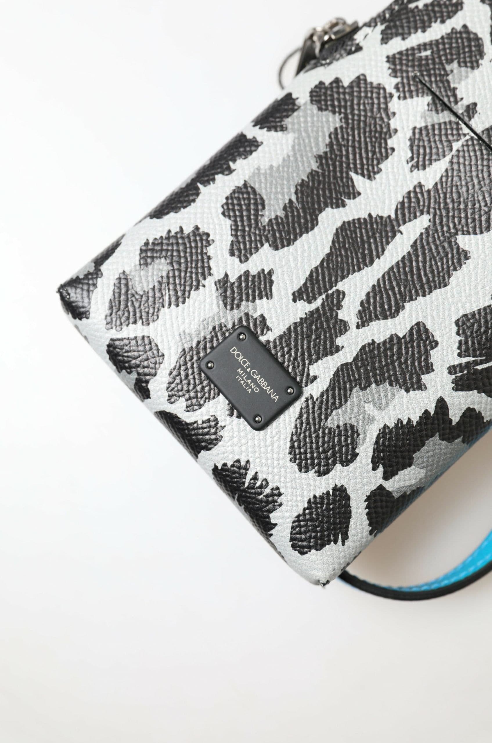 Gray Leopard Leather Men Purse Crossbody Sling Phone Bag - 3