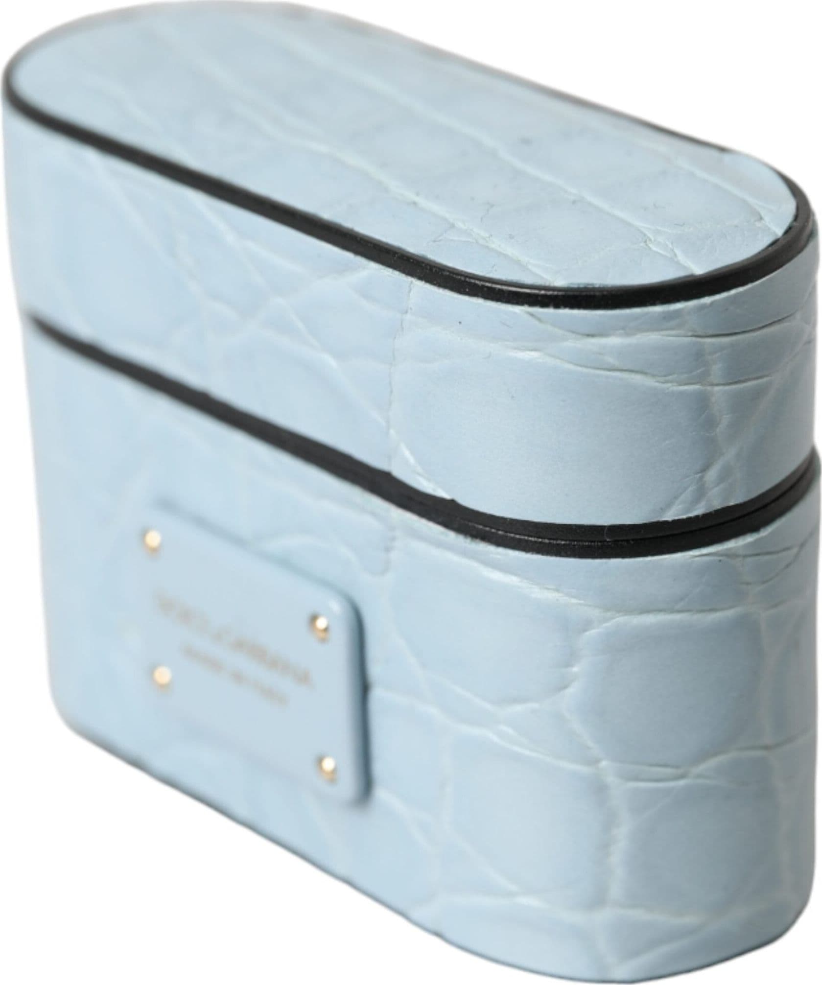 Light Blue Leather Metal Logo Plaque Airpods Case - 3