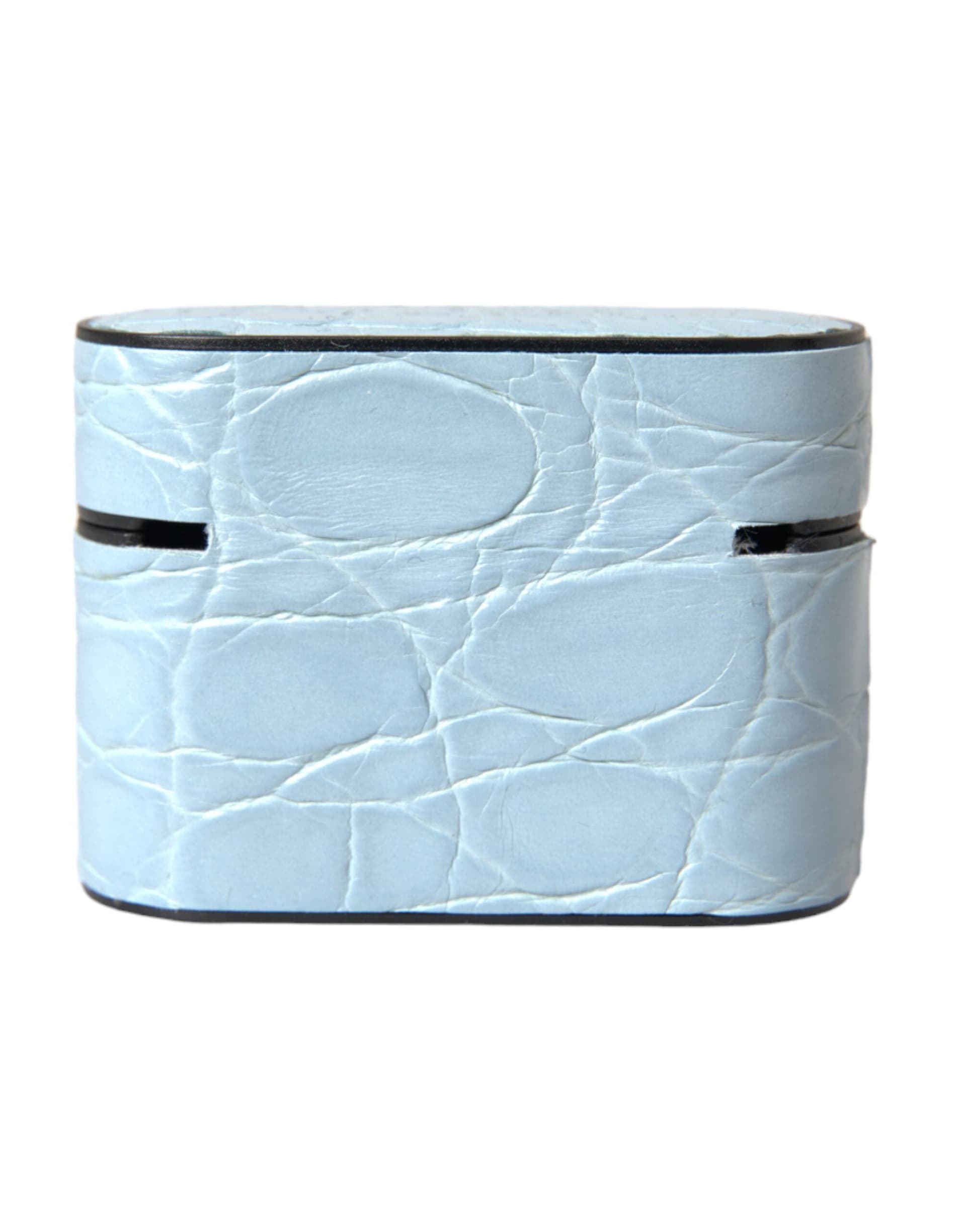 Light Blue Leather Metal Logo Plaque Airpods Case - 4