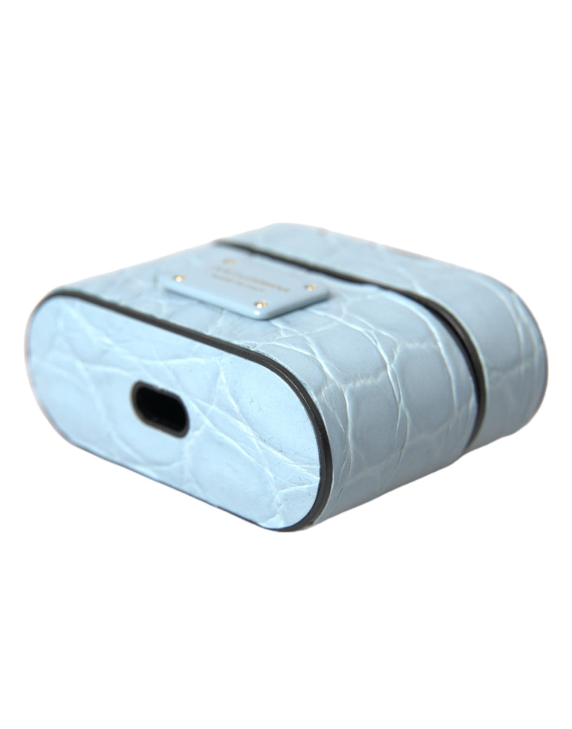 Light Blue Leather Metal Logo Plaque Airpods Case - 5