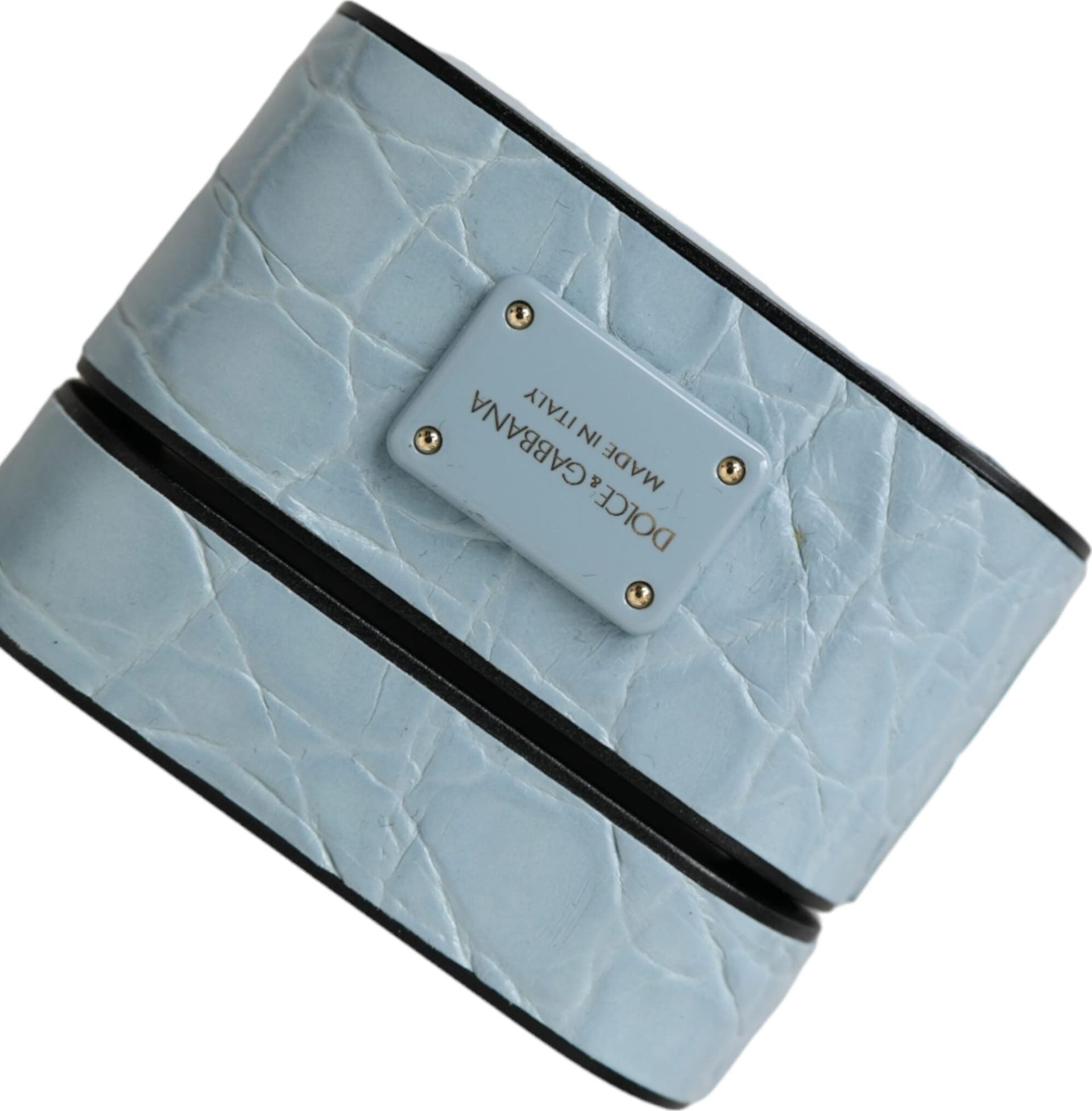 Light Blue Leather Metal Logo Plaque Airpods Case - 6