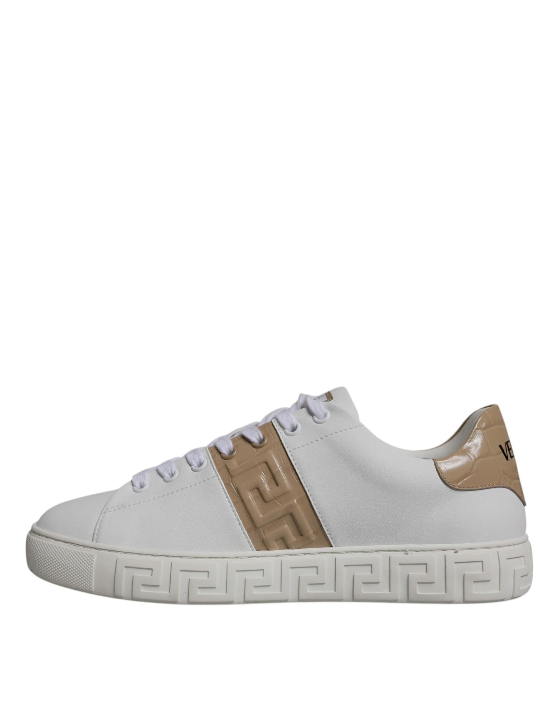 White Brown Greca Print TPU Low Top Men Sneakers Shoes - 4