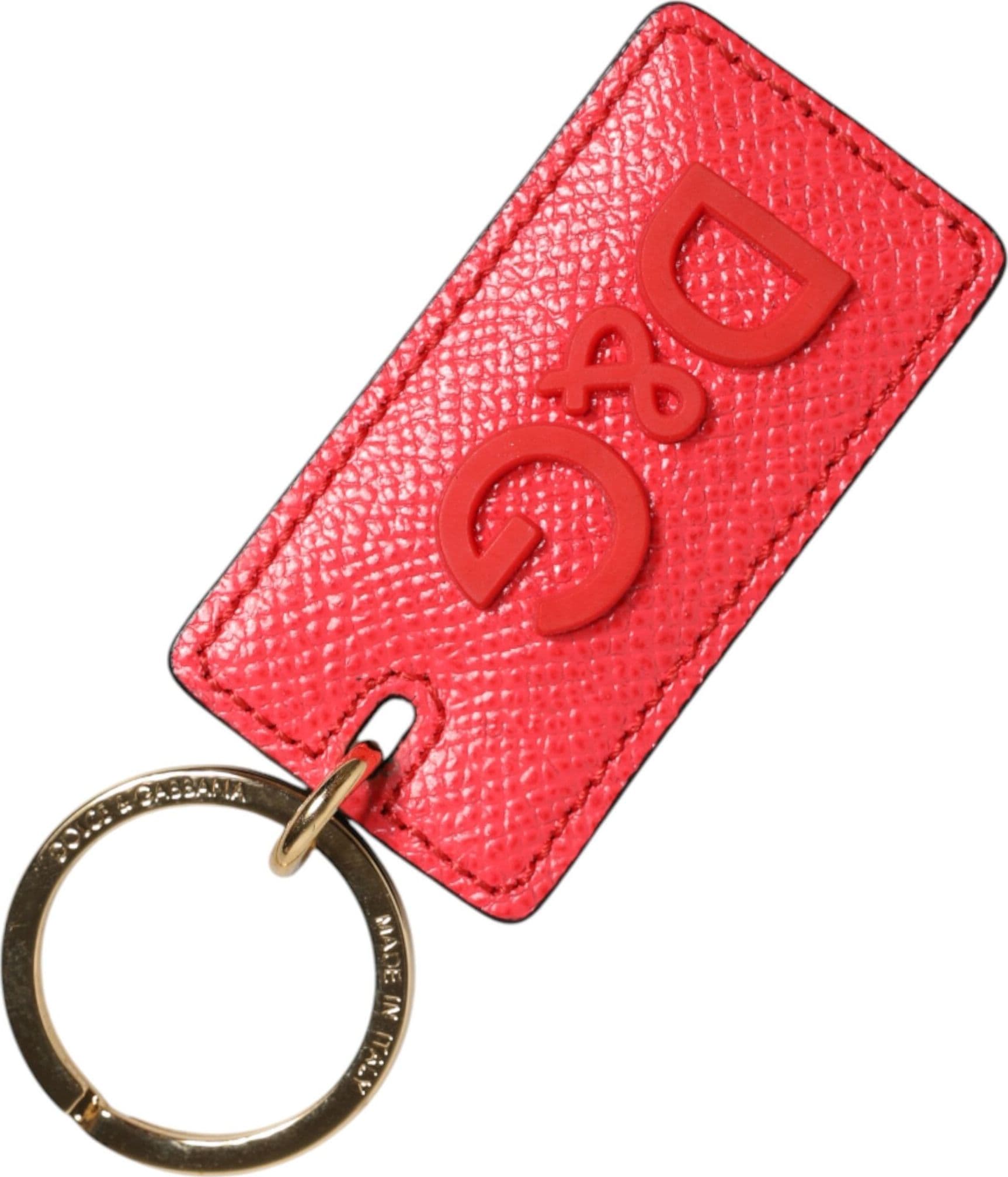 Red Calf Leather Logo Metal Ring Men Keychain Keyring - 2