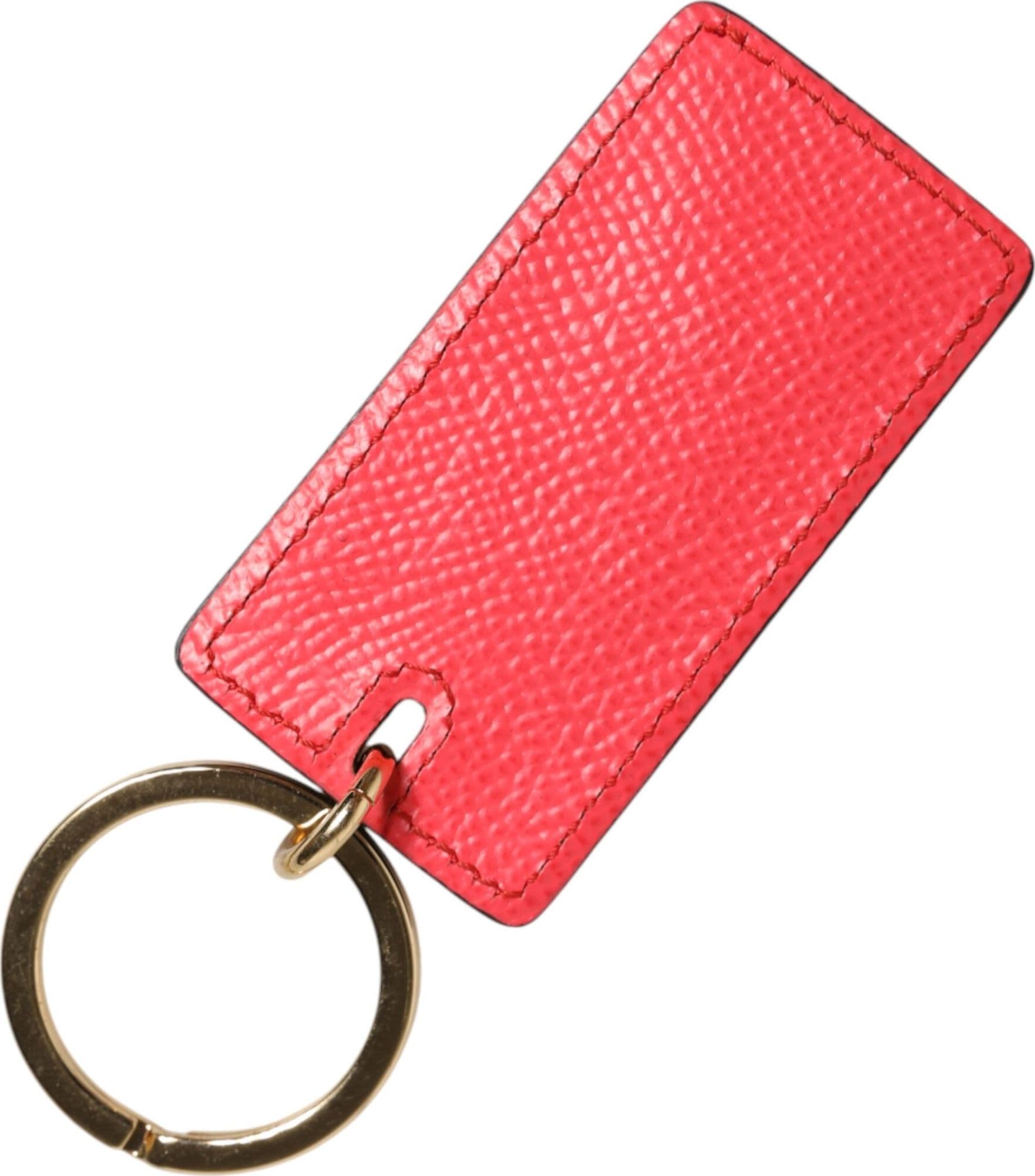 Red Calf Leather Logo Metal Ring Men Keychain Keyring - 3