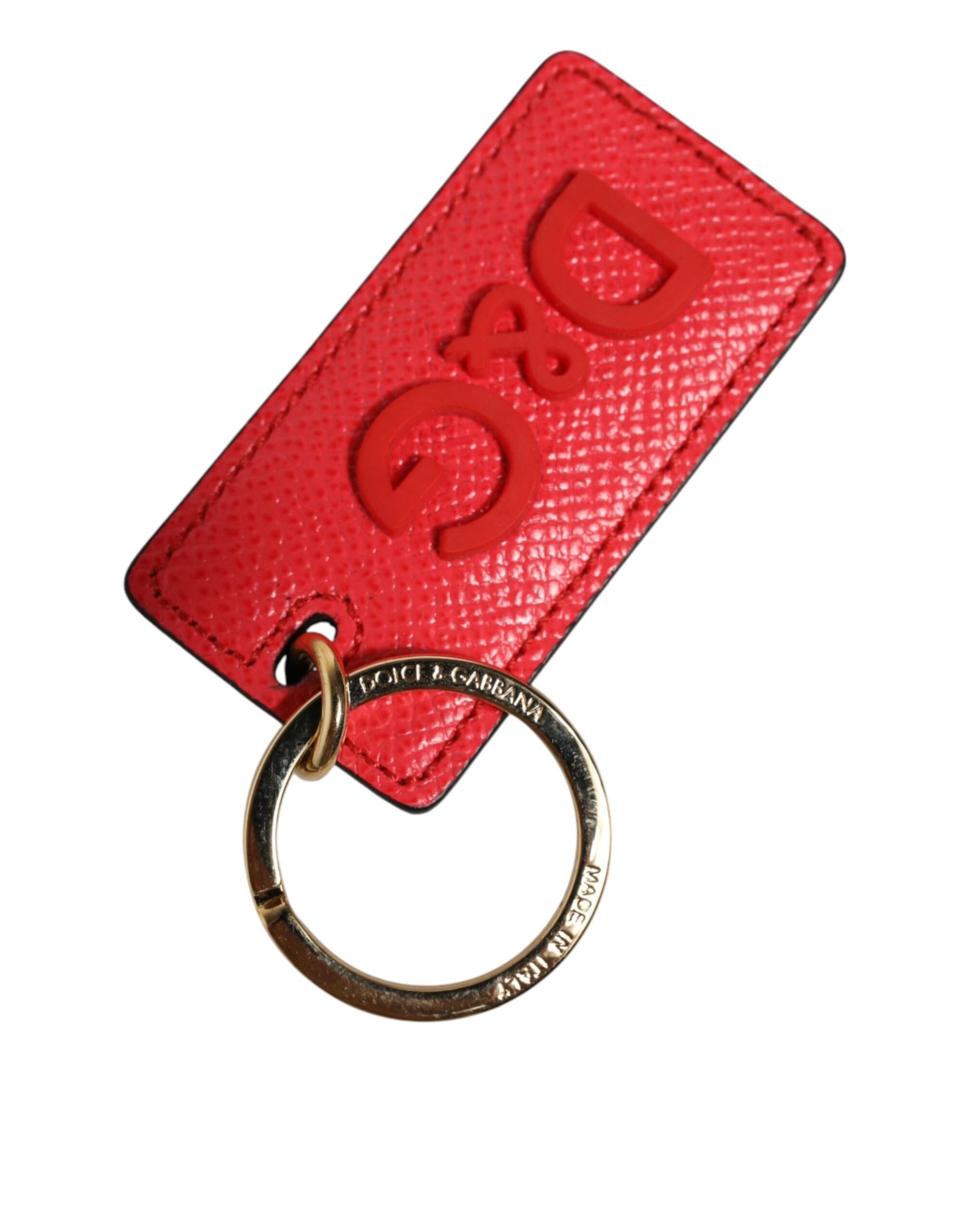 Red Calf Leather Logo Metal Ring Men Keychain Keyring - 4