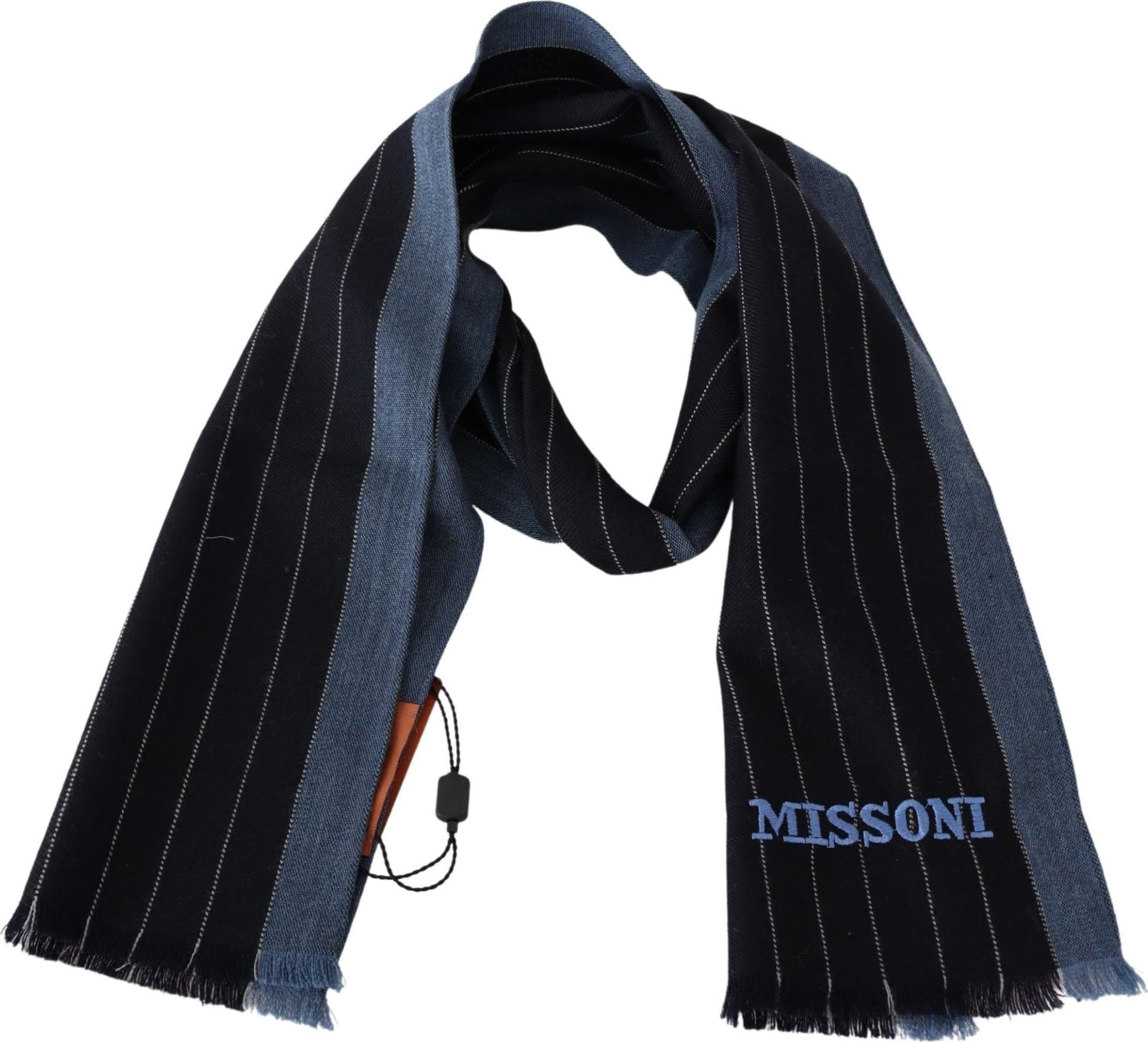 Black Blue Striped Wool Unisex Wrap scarf - 2