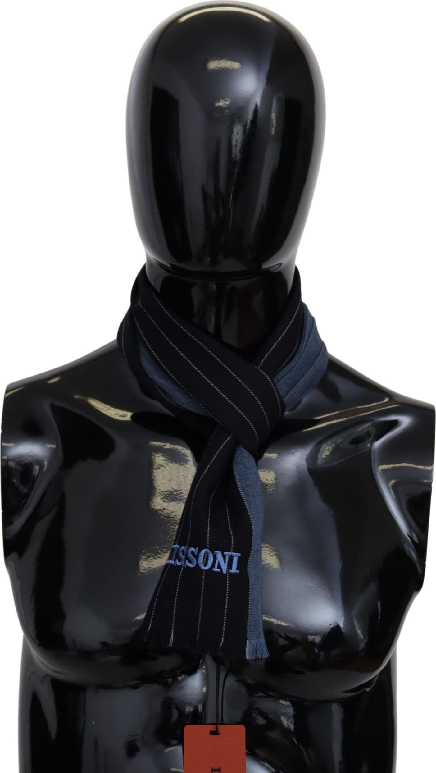 Black Blue Striped Wool Unisex Wrap scarf - 3