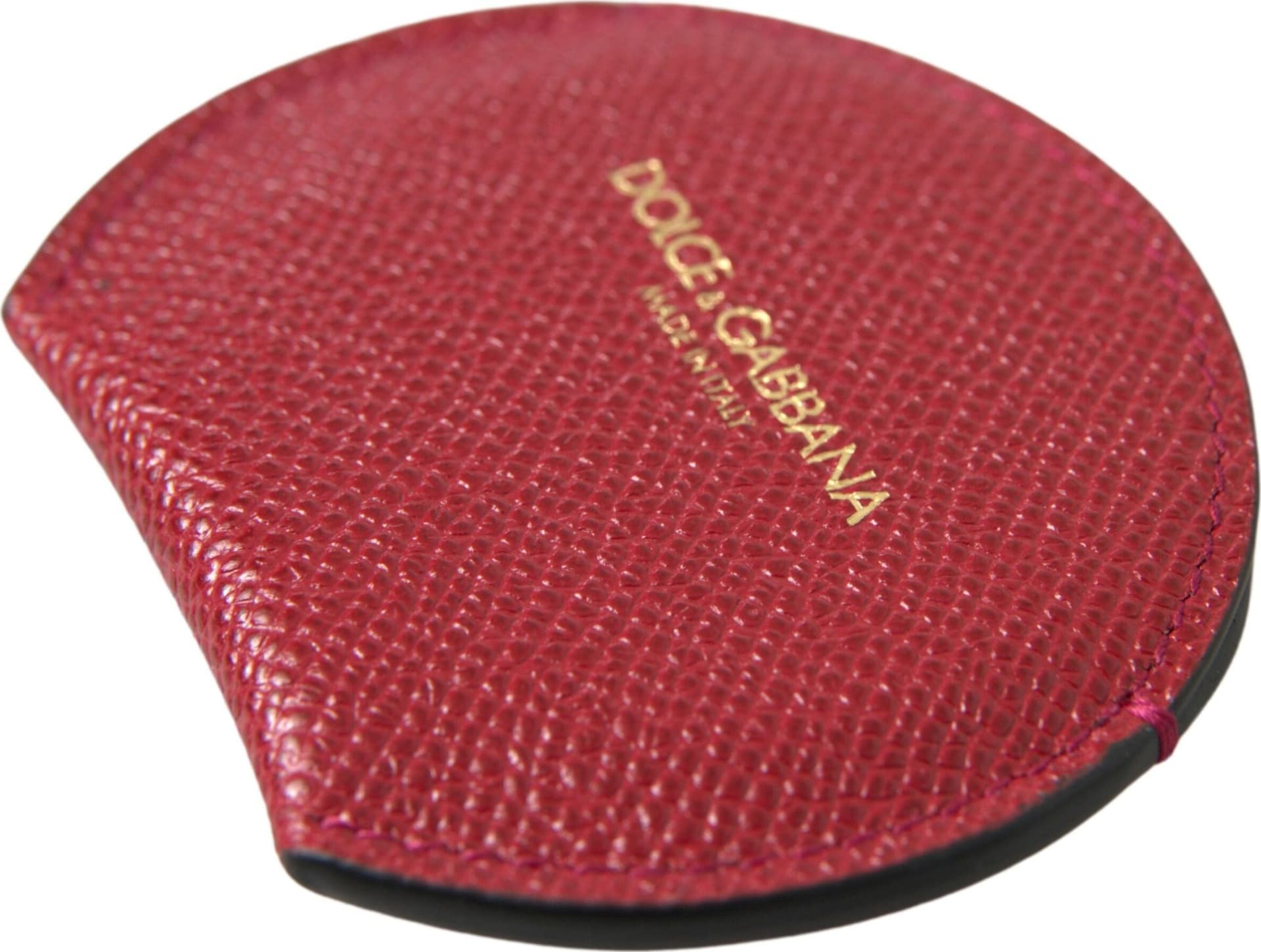 Red Calfskin Leather Round Hand Mirror Holder