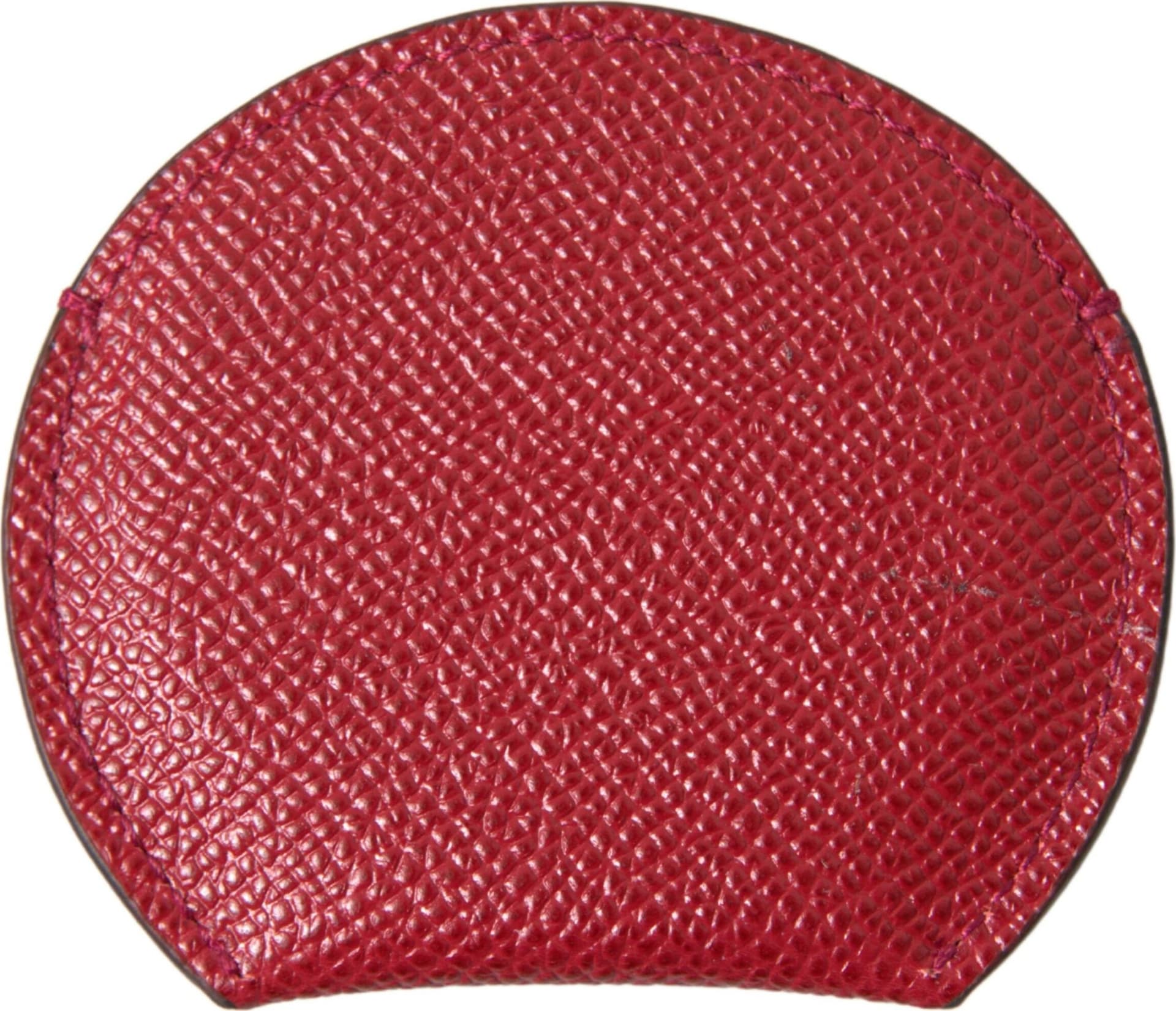 Red Calfskin Leather Round Hand Mirror Holder - 3