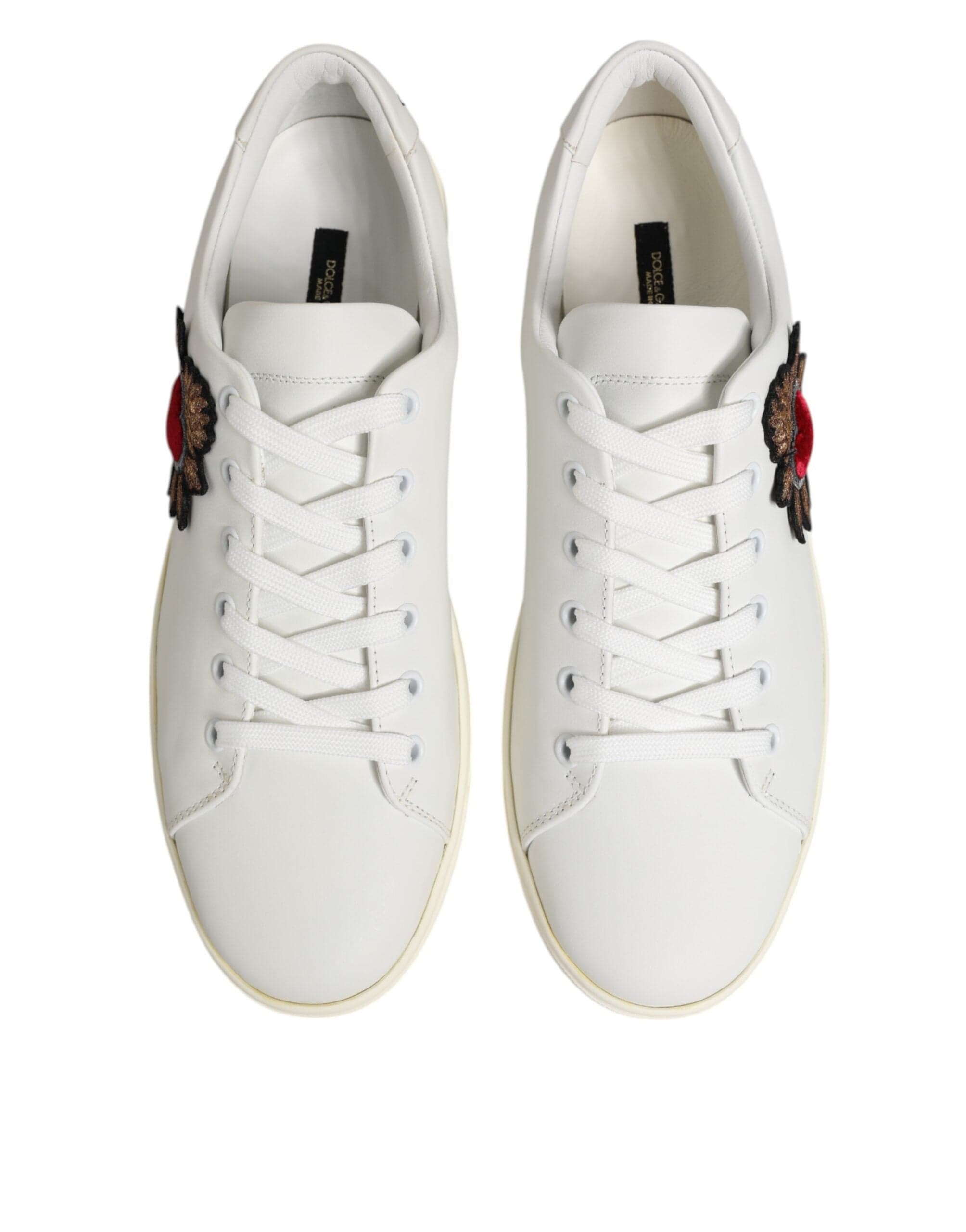 White Leather Sacred Heart Patch Sneakers Shoes - 2