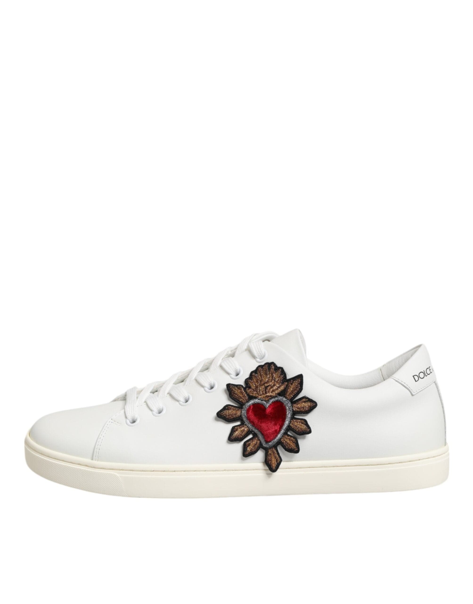 White Leather Sacred Heart Patch Sneakers Shoes - 5