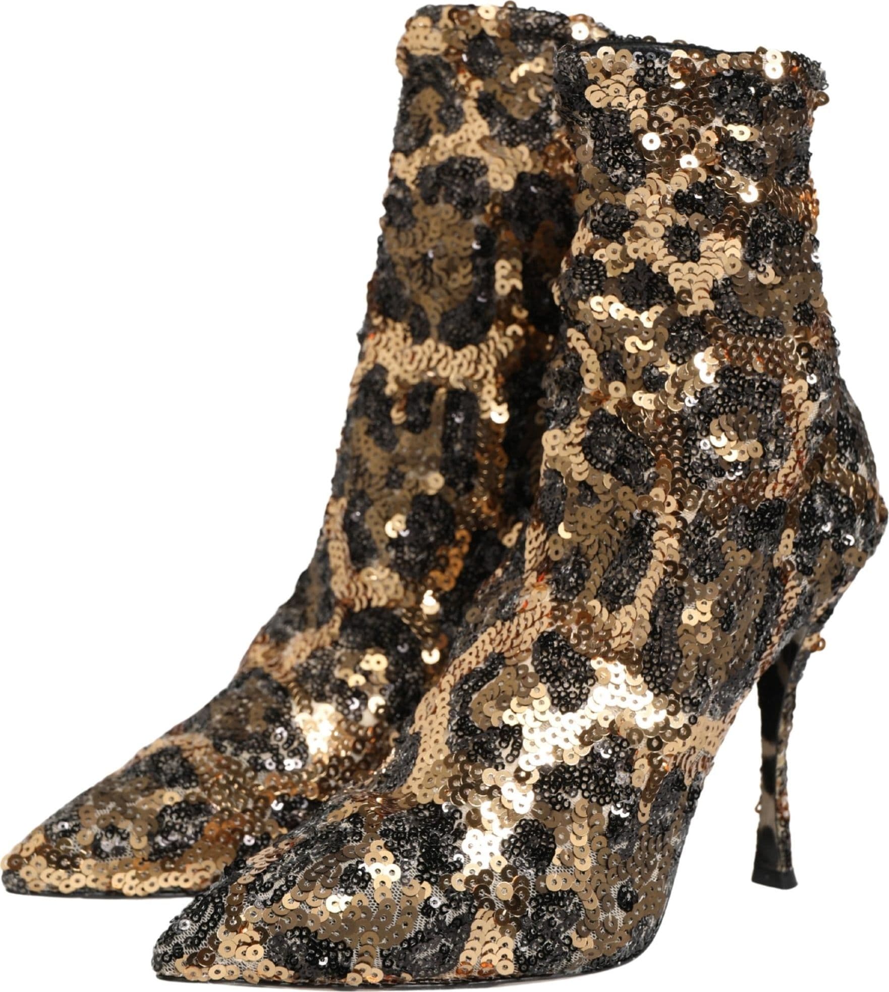 Gold Leopard Sequin Sock Ankle Boots Shoes - 4