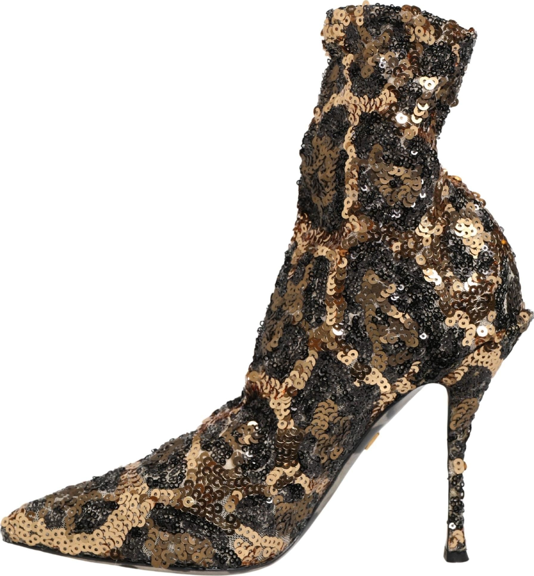 Gold Leopard Sequin Sock Ankle Boots Shoes - 6