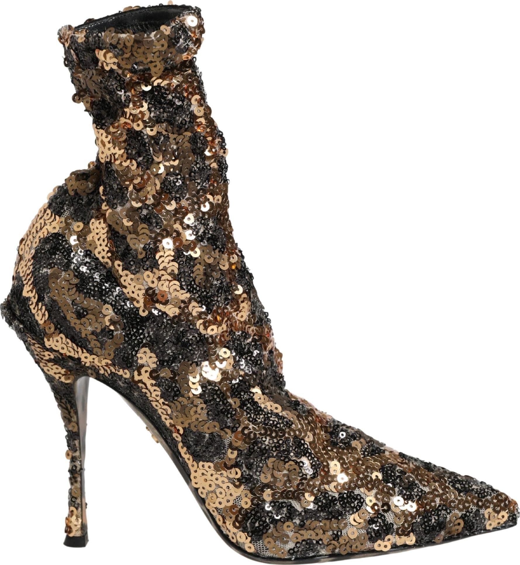 Gold Leopard Sequin Sock Ankle Boots Shoes - 7