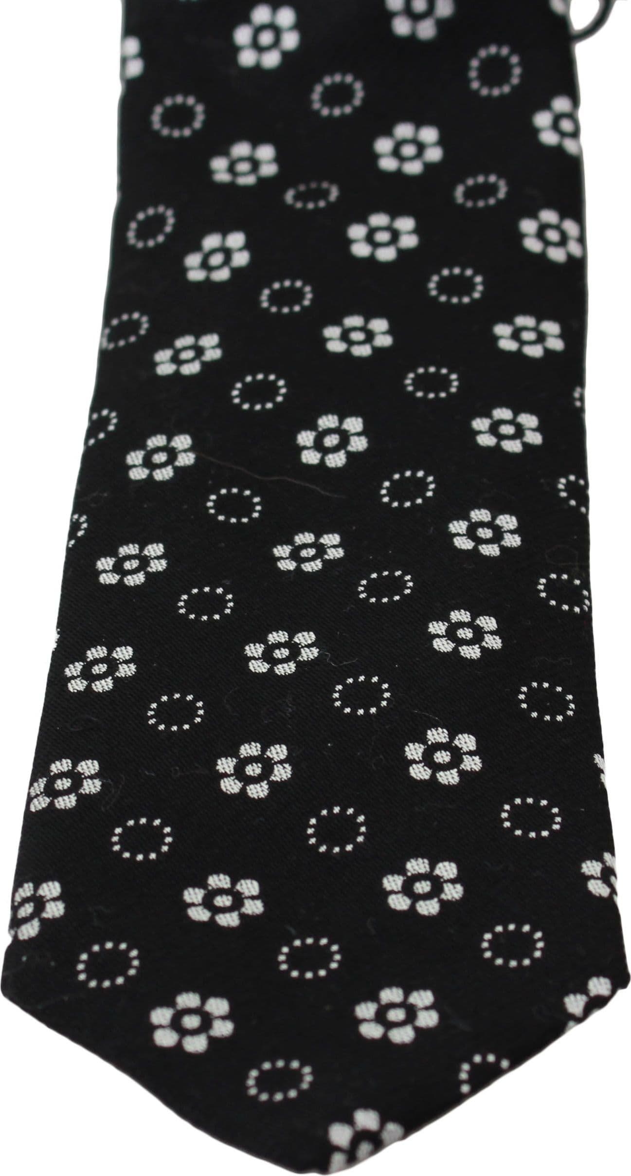Black 100% Silk Floral Print Print Classic Tie - 2