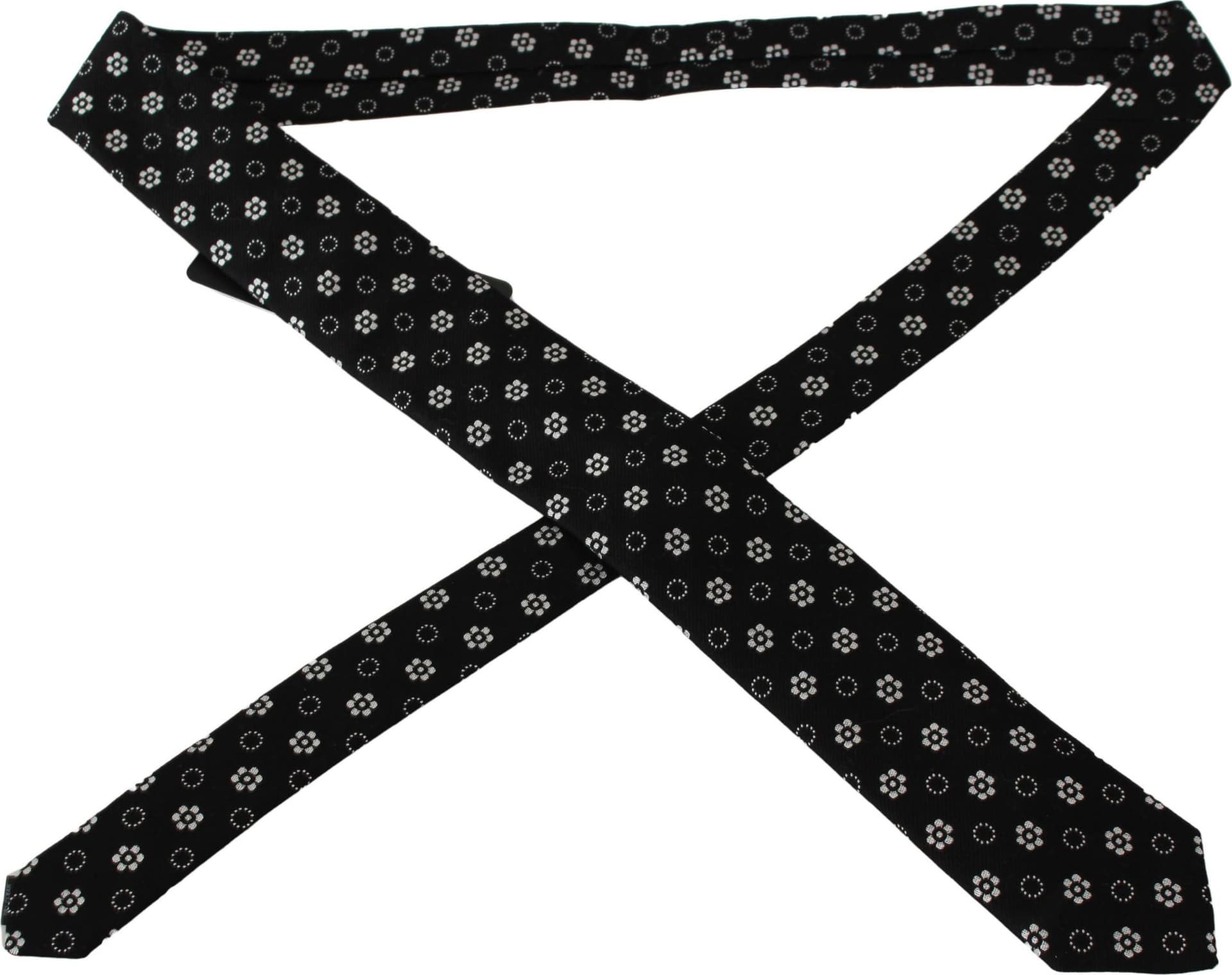 Black 100% Silk Floral Print Print Classic Tie - 3