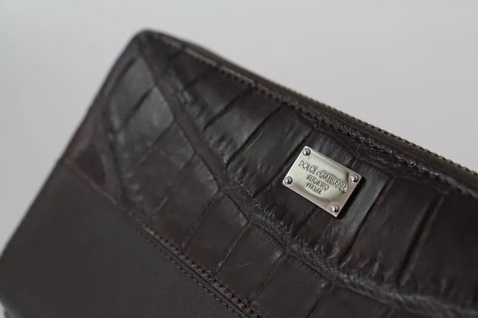 Brown Exotic Leather Zip Around Continental Clutch Wallet - 2