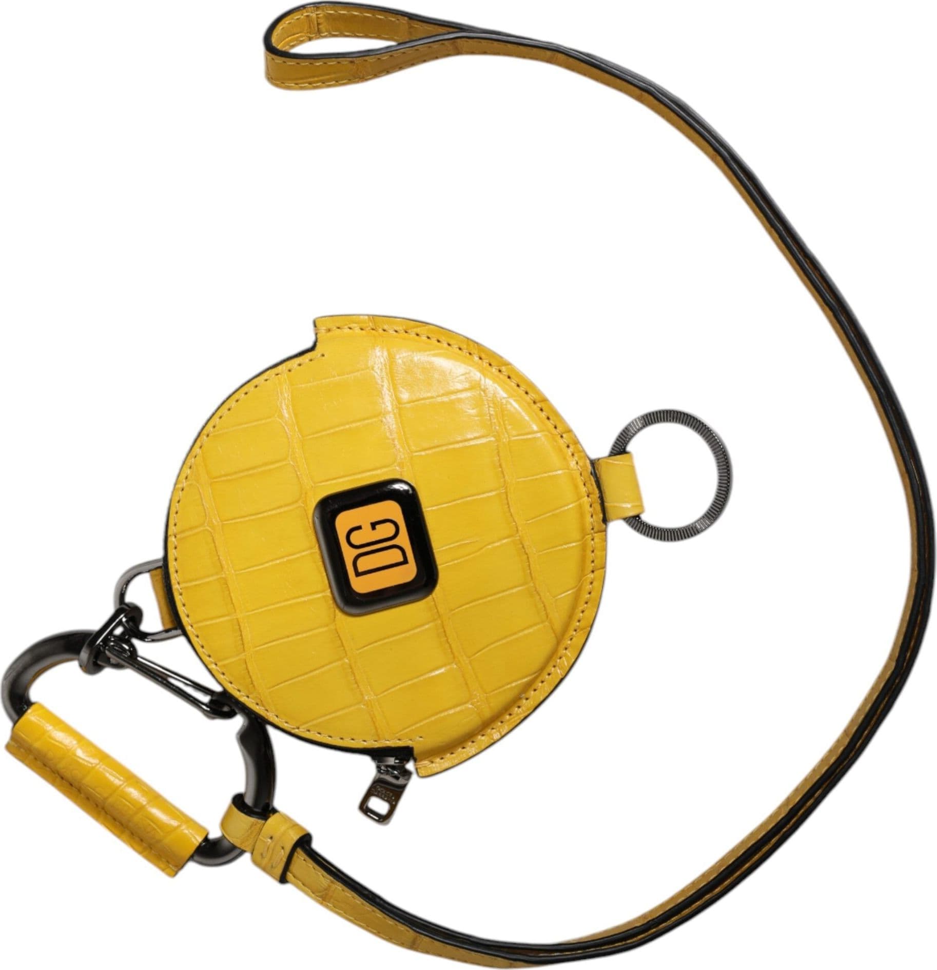 Yellow Round Leather DG Logo Coin Purse Lanyard Wallet - 3