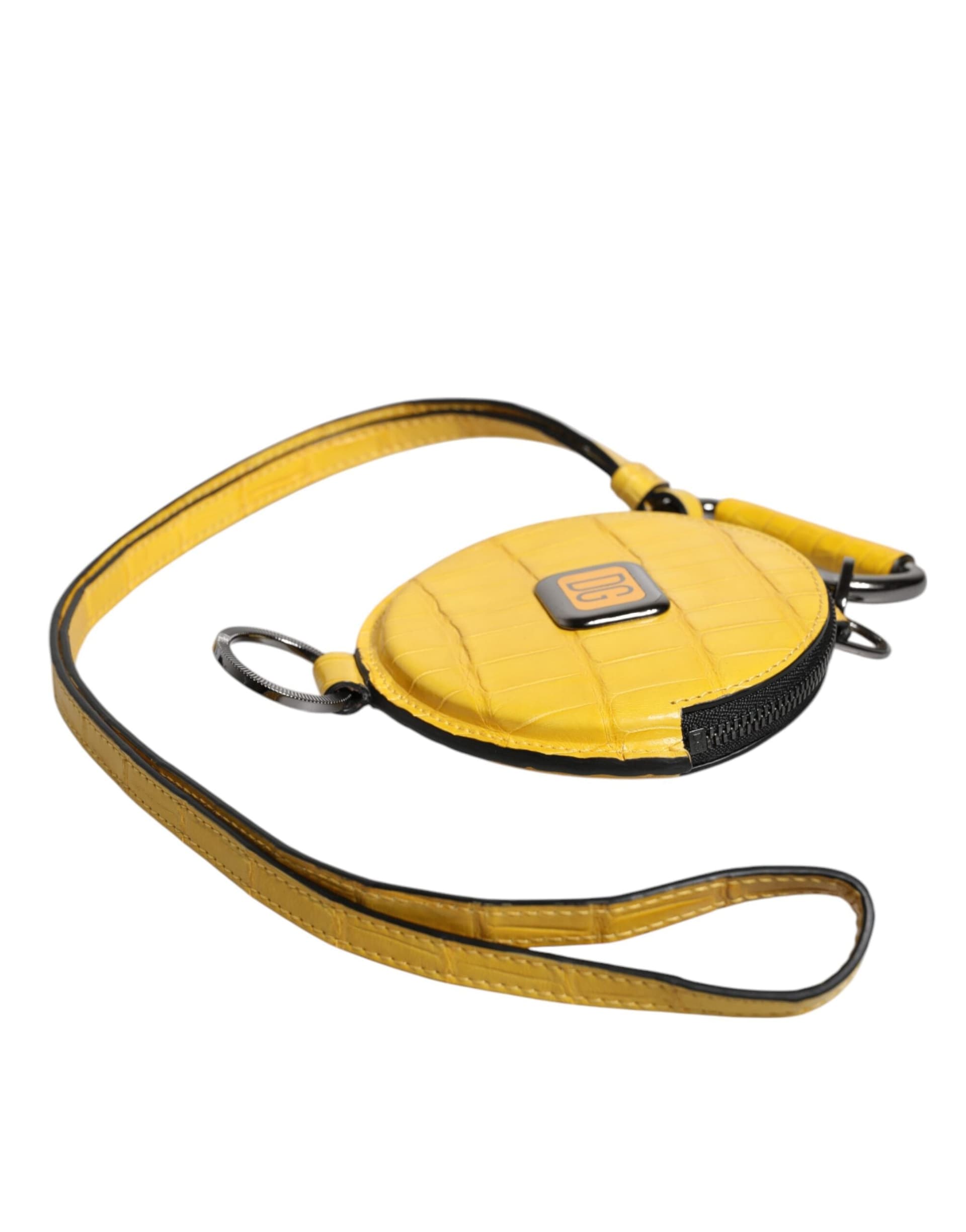 Yellow Round Leather DG Logo Coin Purse Lanyard Wallet - 5